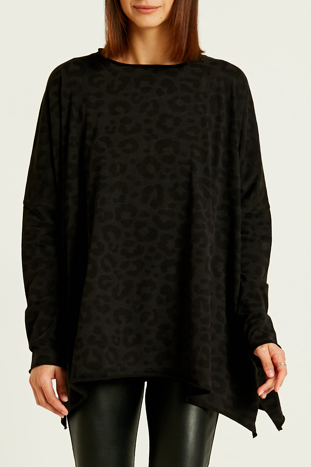 Pima Cotton Leopard Black Wash Oversized Crew Swing Tee