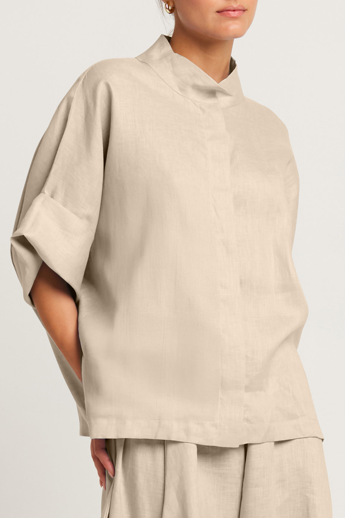 Handkerchief Linen Mandarin Shirt