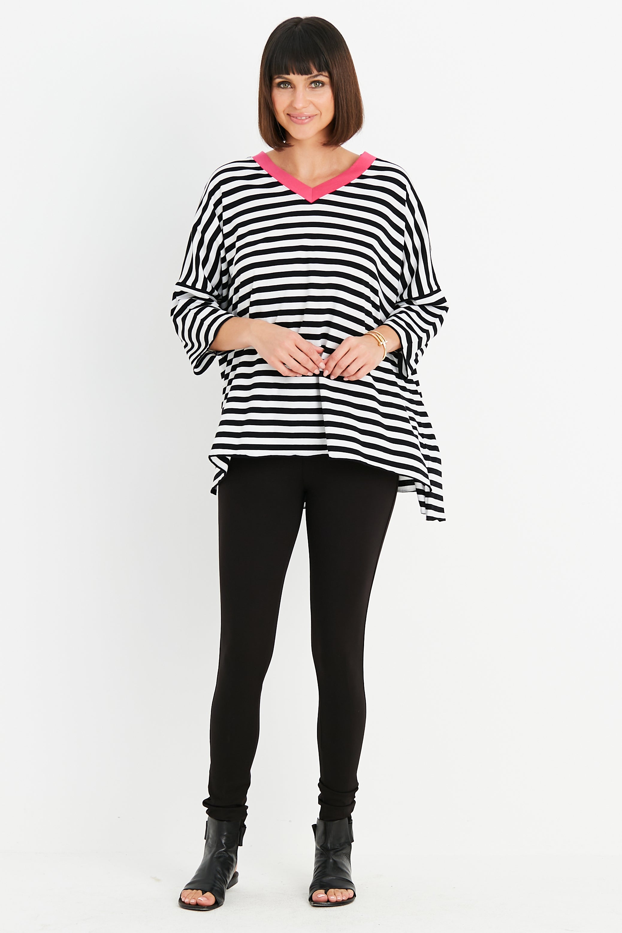 Pima Cotton Border Stripe S/S V Tee