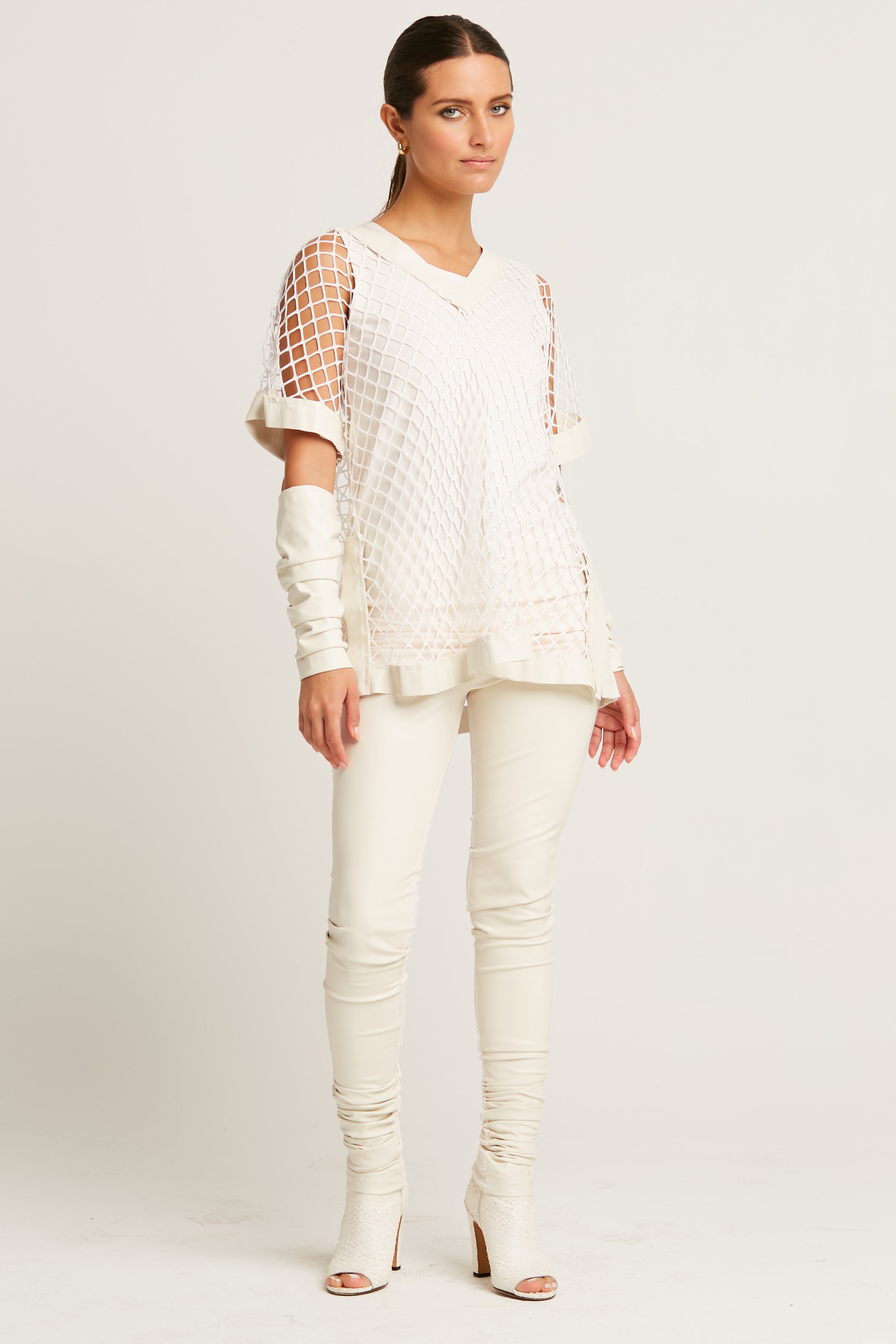 Nylon/Spandex Fishnet V Neck Top