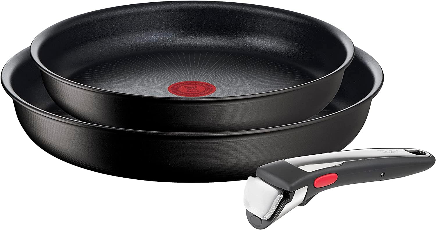 Tefal Ingenio Unlimited On – zestaw 3 garnków 16/18/20 cm + zdejmowana rączka | Nadaje się do kuchenek indukcyjnych, nieprzywierająca powłoka, powłoka tytanowa, Thermo-signal, bez PFOA, można myć w zmywarce i piekarniku