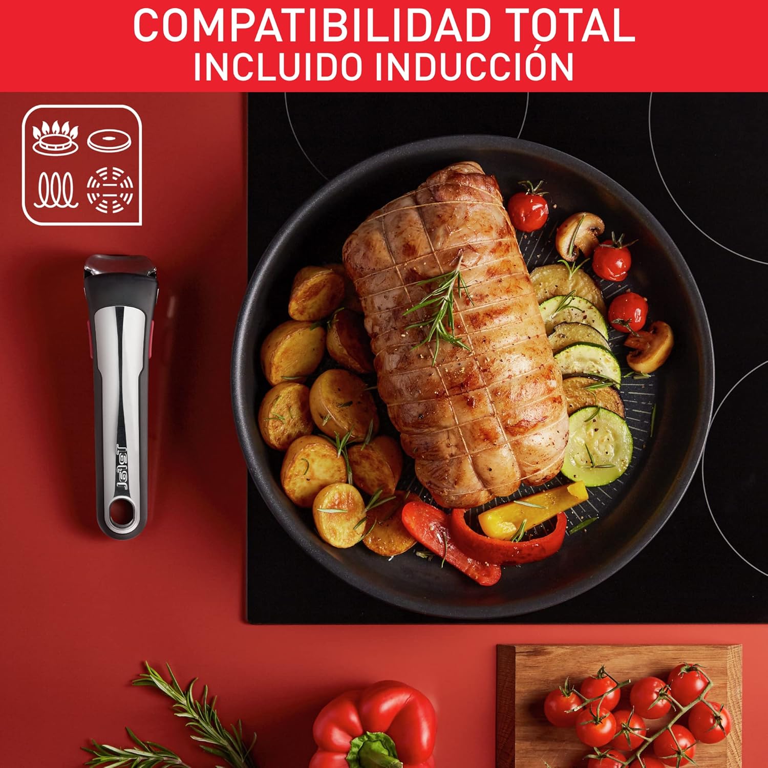 Tefal Ingenio Unlimited On – zestaw 3 garnków 16/18/20 cm + zdejmowana rączka | Nadaje się do kuchenek indukcyjnych, nieprzywierająca powłoka, powłoka tytanowa, Thermo-signal, bez PFOA, można myć w zmywarce i piekarniku