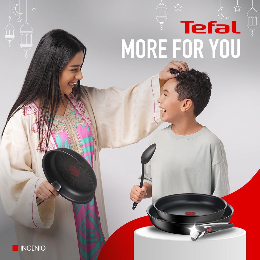 Tefal Ingenio Unlimited On – zestaw 3 garnków 16/18/20 cm + zdejmowana rączka | Nadaje się do kuchenek indukcyjnych, nieprzywierająca powłoka, powłoka tytanowa, Thermo-signal, bez PFOA, można myć w zmywarce i piekarniku