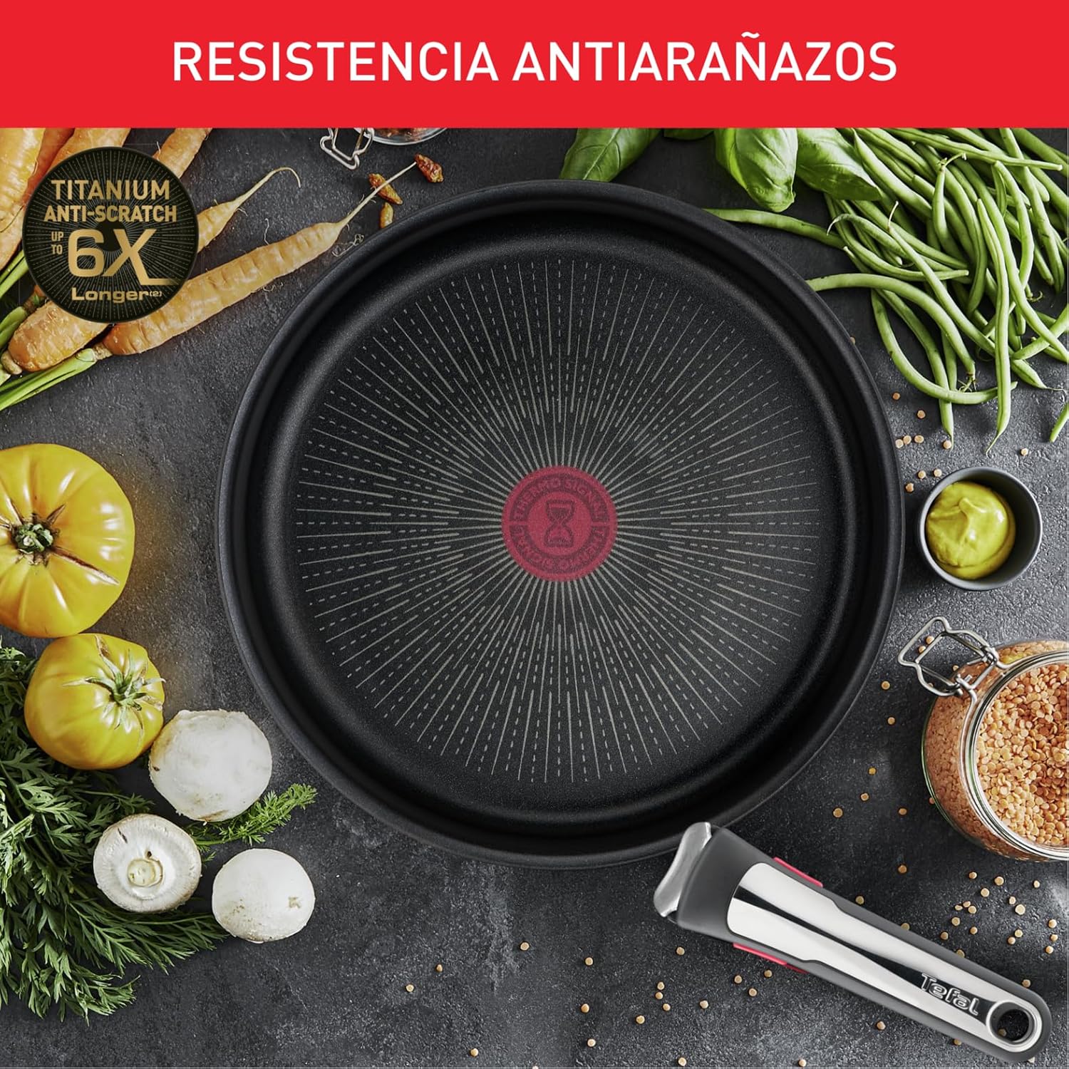 Tefal Ingenio Unlimited On – zestaw 3 garnków 16/18/20 cm + zdejmowana rączka | Nadaje się do kuchenek indukcyjnych, nieprzywierająca powłoka, powłoka tytanowa, Thermo-signal, bez PFOA, można myć w zmywarce i piekarniku