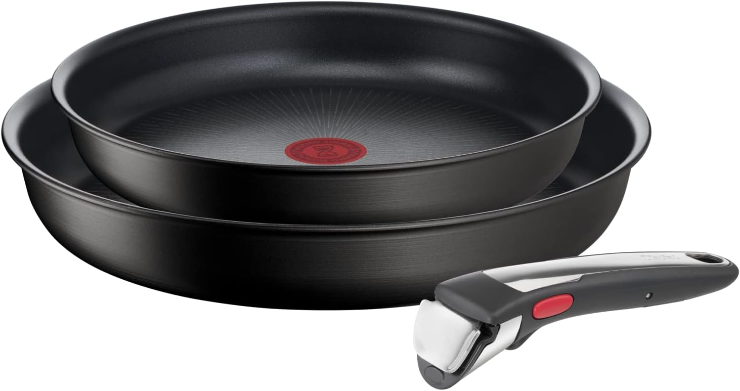 Tefal Ingenio Unlimited On – zestaw 3 garnków 16/18/20 cm + zdejmowana rączka | Nadaje się do kuchenek indukcyjnych, nieprzywierająca powłoka, powłoka tytanowa, Thermo-signal, bez PFOA, można myć w zmywarce i piekarniku