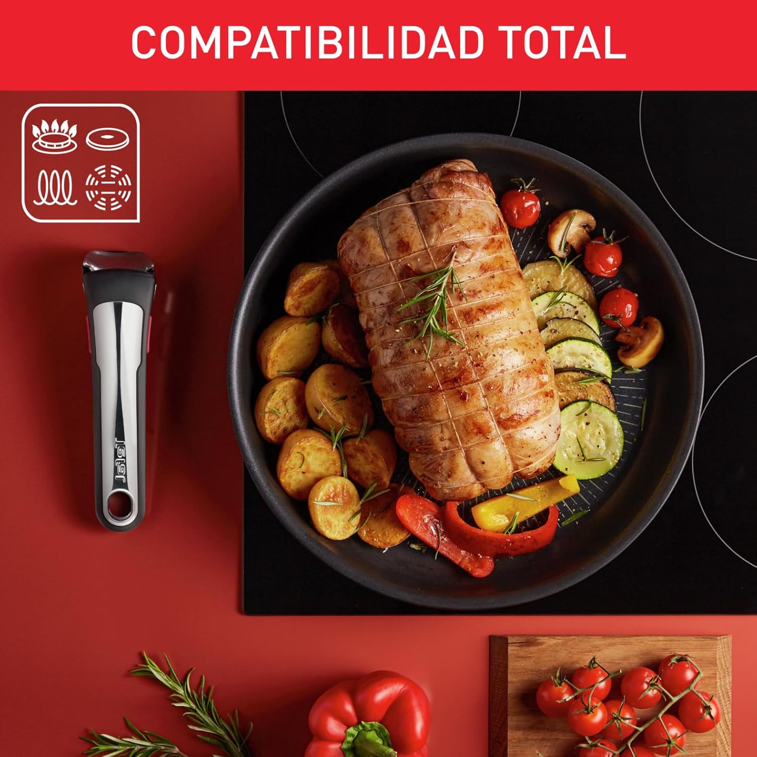 Tefal Ingenio Unlimited On – zestaw 3 garnków 16/18/20 cm + zdejmowana rączka | Nadaje się do kuchenek indukcyjnych, nieprzywierająca powłoka, powłoka tytanowa, Thermo-signal, bez PFOA, można myć w zmywarce i piekarniku