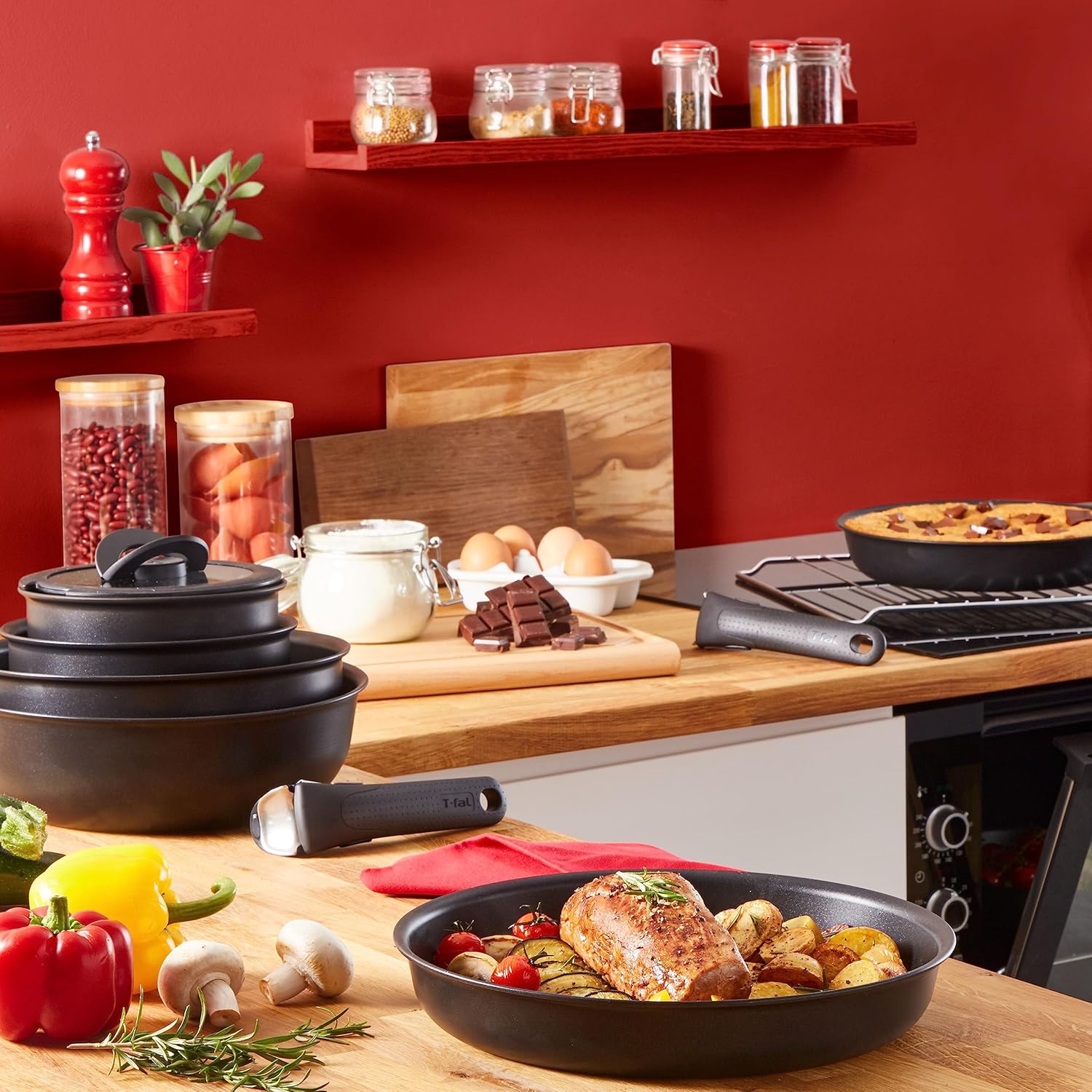 Tefal Ingenio Unlimited On – zestaw 3 garnków 16/18/20 cm + zdejmowana rączka | Nadaje się do kuchenek indukcyjnych, nieprzywierająca powłoka, powłoka tytanowa, Thermo-signal, bez PFOA, można myć w zmywarce i piekarniku