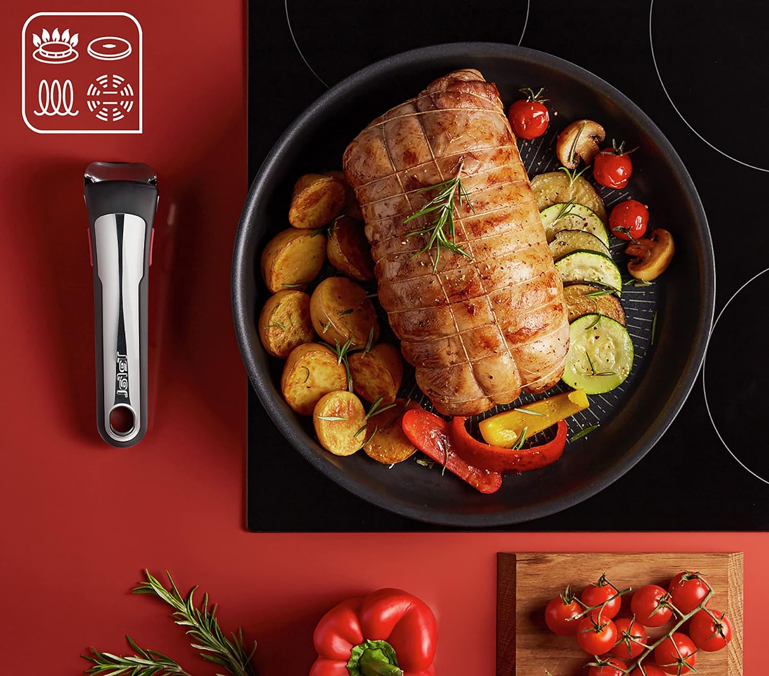 Tefal Ingenio Unlimited On – zestaw 3 garnków 16/18/20 cm + zdejmowana rączka | Nadaje się do kuchenek indukcyjnych, nieprzywierająca powłoka, powłoka tytanowa, Thermo-signal, bez PFOA, można myć w zmywarce i piekarniku
