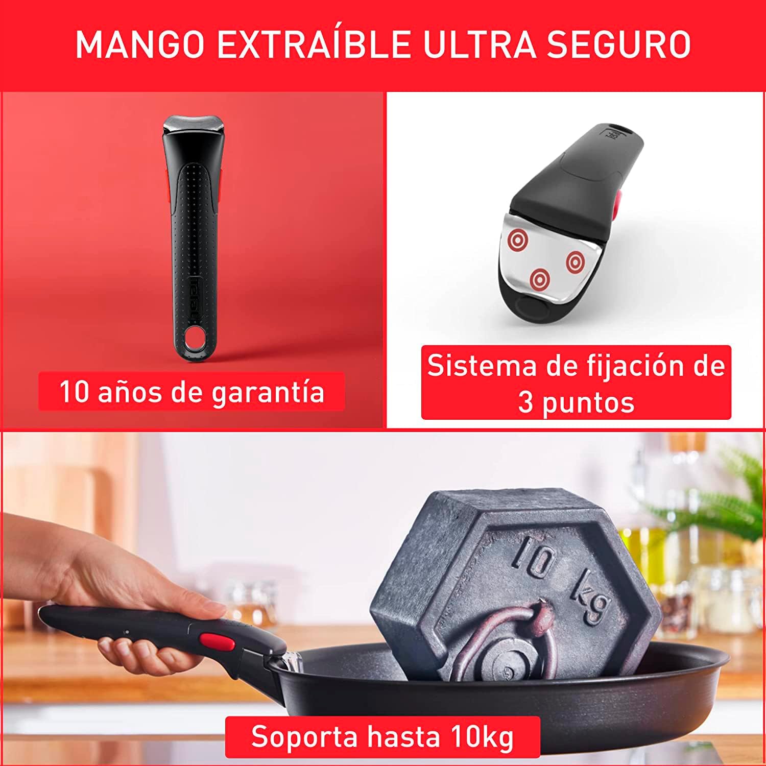 Tefal Ingenio Unlimited On – zestaw 3 garnków 16/18/20 cm + zdejmowana rączka | Nadaje się do kuchenek indukcyjnych, nieprzywierająca powłoka, powłoka tytanowa, Thermo-signal, bez PFOA, można myć w zmywarce i piekarniku