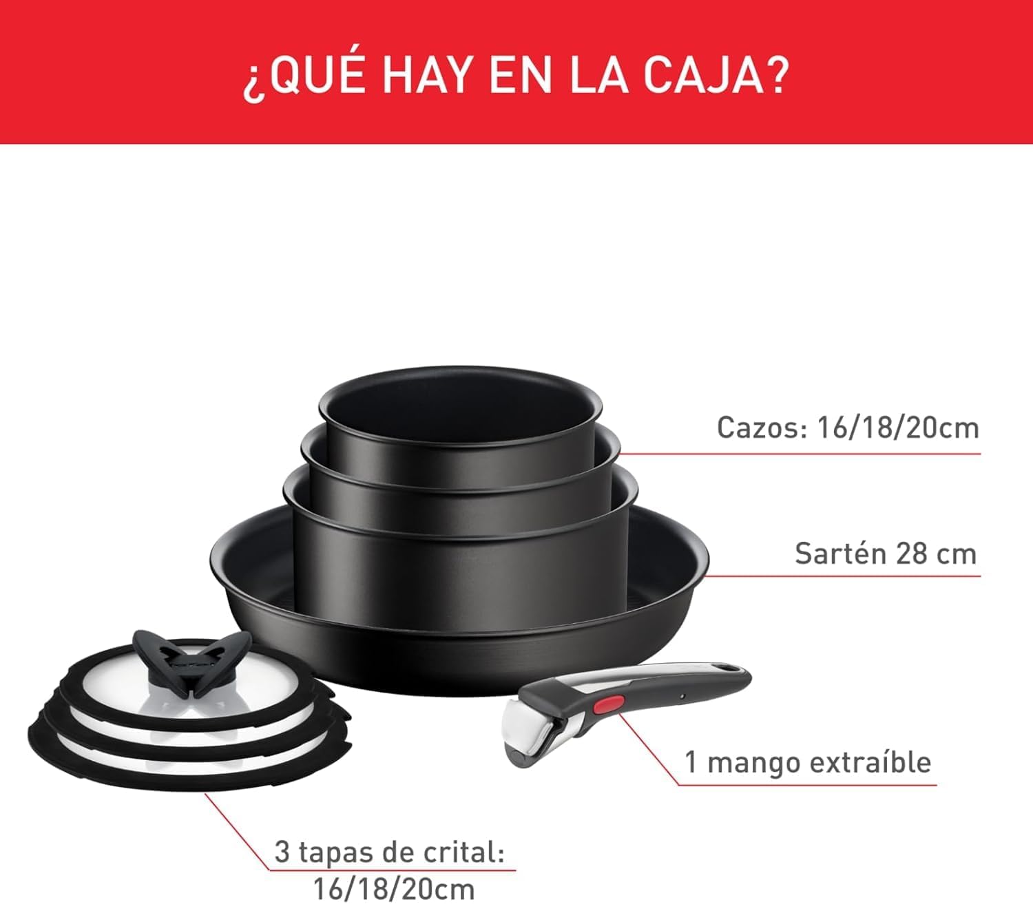 Tefal Ingenio Unlimited On – zestaw 3 garnków 16/18/20 cm + zdejmowana rączka | Nadaje się do kuchenek indukcyjnych, nieprzywierająca powłoka, powłoka tytanowa, Thermo-signal, bez PFOA, można myć w zmywarce i piekarniku