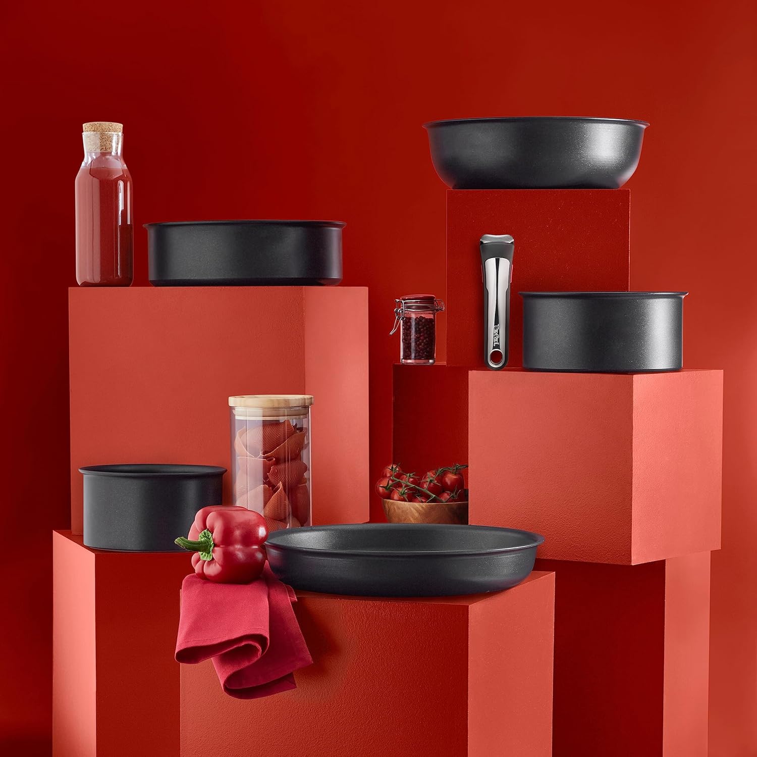 Tefal Ingenio Unlimited On – zestaw 3 garnków 16/18/20 cm + zdejmowana rączka | Nadaje się do kuchenek indukcyjnych, nieprzywierająca powłoka, powłoka tytanowa, Thermo-signal, bez PFOA, można myć w zmywarce i piekarniku