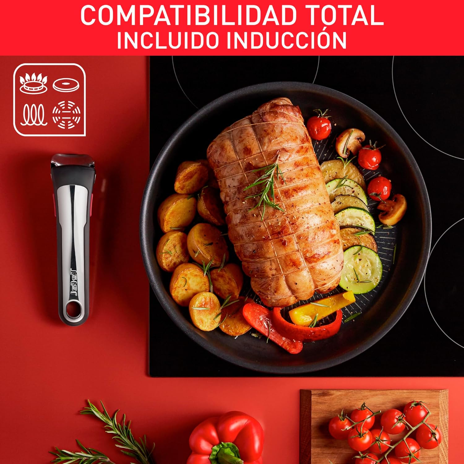 Tefal Ingenio Unlimited On – zestaw 3 garnków 16/18/20 cm + zdejmowana rączka | Nadaje się do kuchenek indukcyjnych, nieprzywierająca powłoka, powłoka tytanowa, Thermo-signal, bez PFOA, można myć w zmywarce i piekarniku