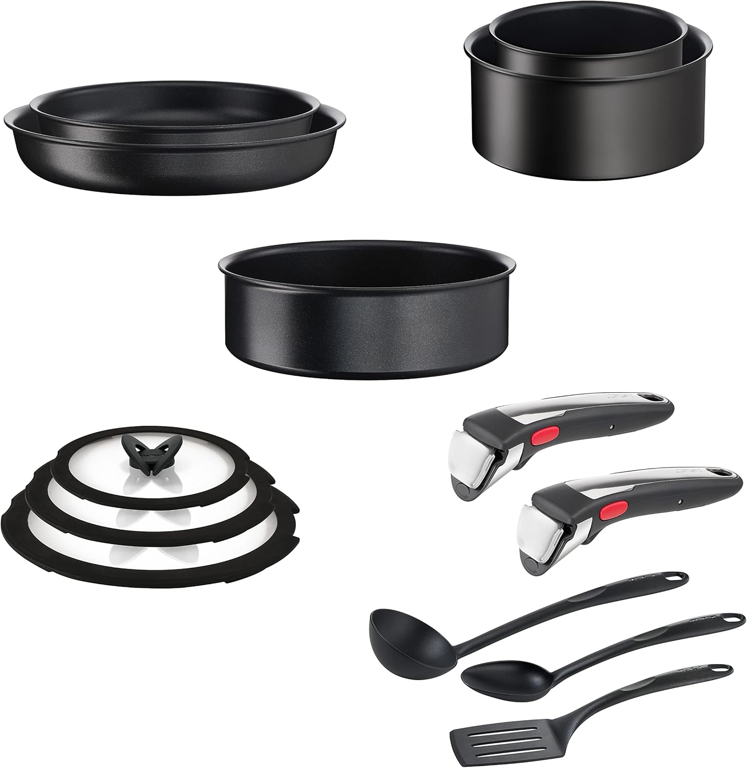 Tefal Ingenio Unlimited On – zestaw 3 garnków 16/18/20 cm + zdejmowana rączka | Nadaje się do kuchenek indukcyjnych, nieprzywierająca powłoka, powłoka tytanowa, Thermo-signal, bez PFOA, można myć w zmywarce i piekarniku