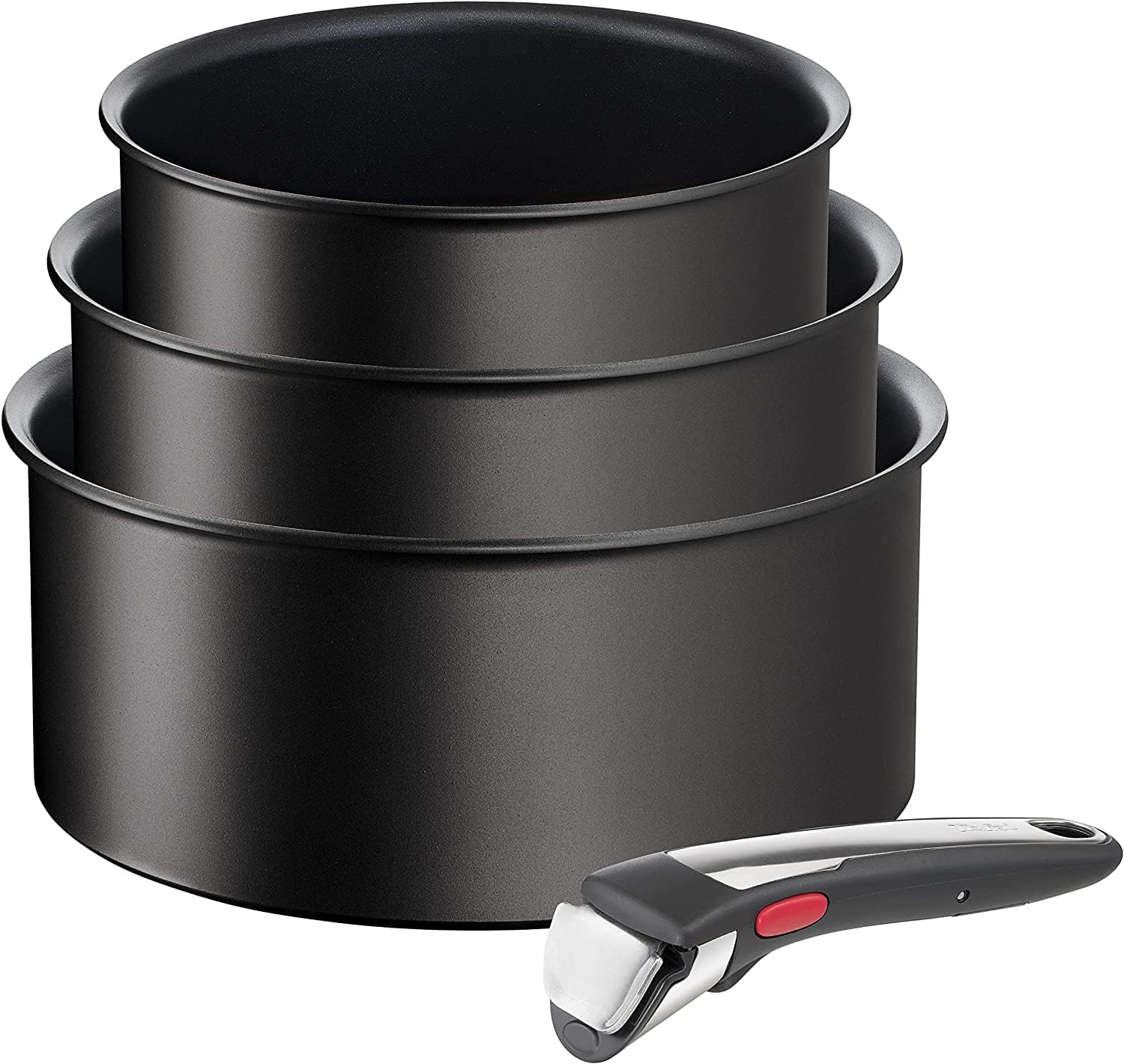 Tefal Ingenio Unlimited On – zestaw 3 garnków 16/18/20 cm + zdejmowana rączka | Nadaje się do kuchenek indukcyjnych, nieprzywierająca powłoka, powłoka tytanowa, Thermo-signal, bez PFOA, można myć w zmywarce i piekarniku