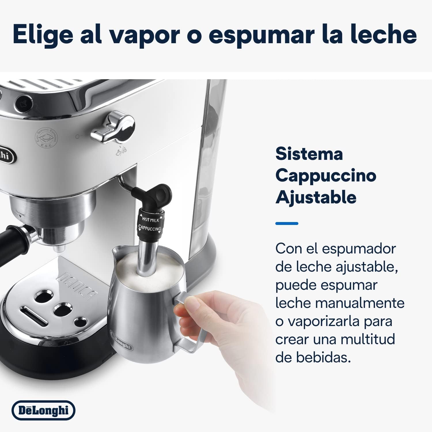 De'Longhi Dedica - RVS pompkoffiezetapparaat voor gemalen koffie of cups, espresso en cappuccino, 1,3 liter reservoir, anti-druppelsysteem, model EC685.M, metaalkleur