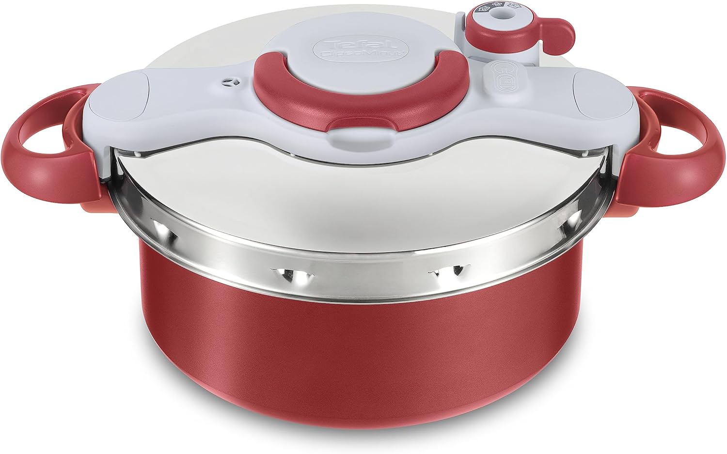 Tefal P47051 Clipso Minut Duo aluminium snelkookpan met 5 veiligheidssystemen en eenvoudige sluiting met één hand, grijs/rood, 5 L
