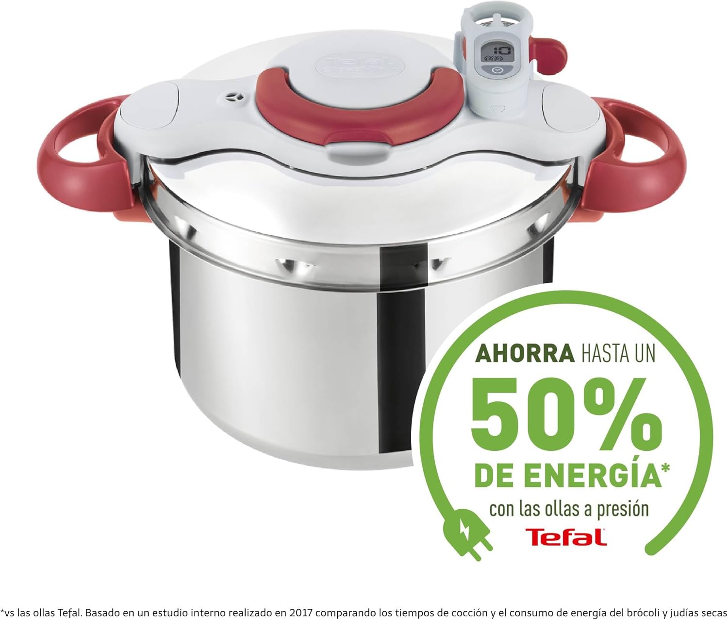 Tefal P47051 Clipso Minut Duo aluminium snelkookpan met 5 veiligheidssystemen en eenvoudige sluiting met één hand, grijs/rood, 5 L
