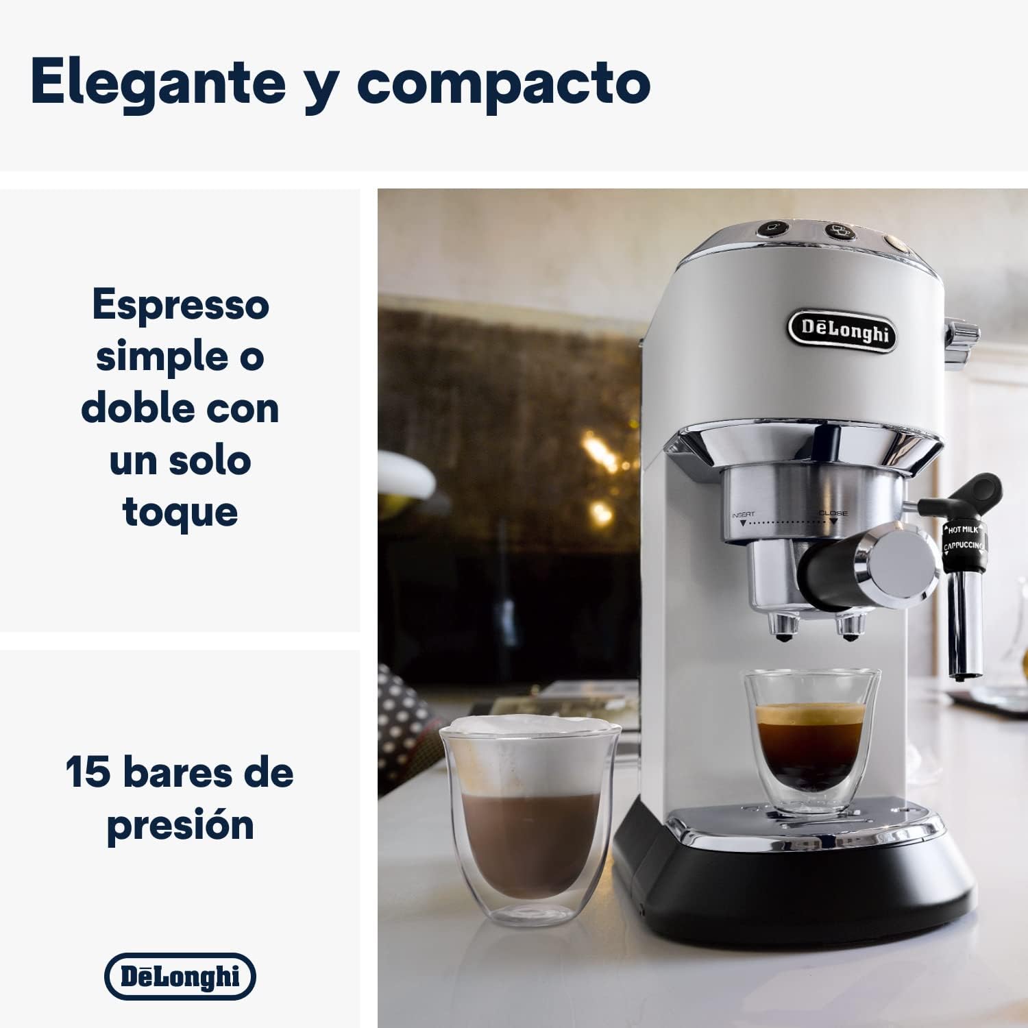 De'Longhi Dedica - RVS pompkoffiezetapparaat voor gemalen koffie of cups, espresso en cappuccino, 1,3 liter reservoir, anti-druppelsysteem, model EC685.M, metaalkleur