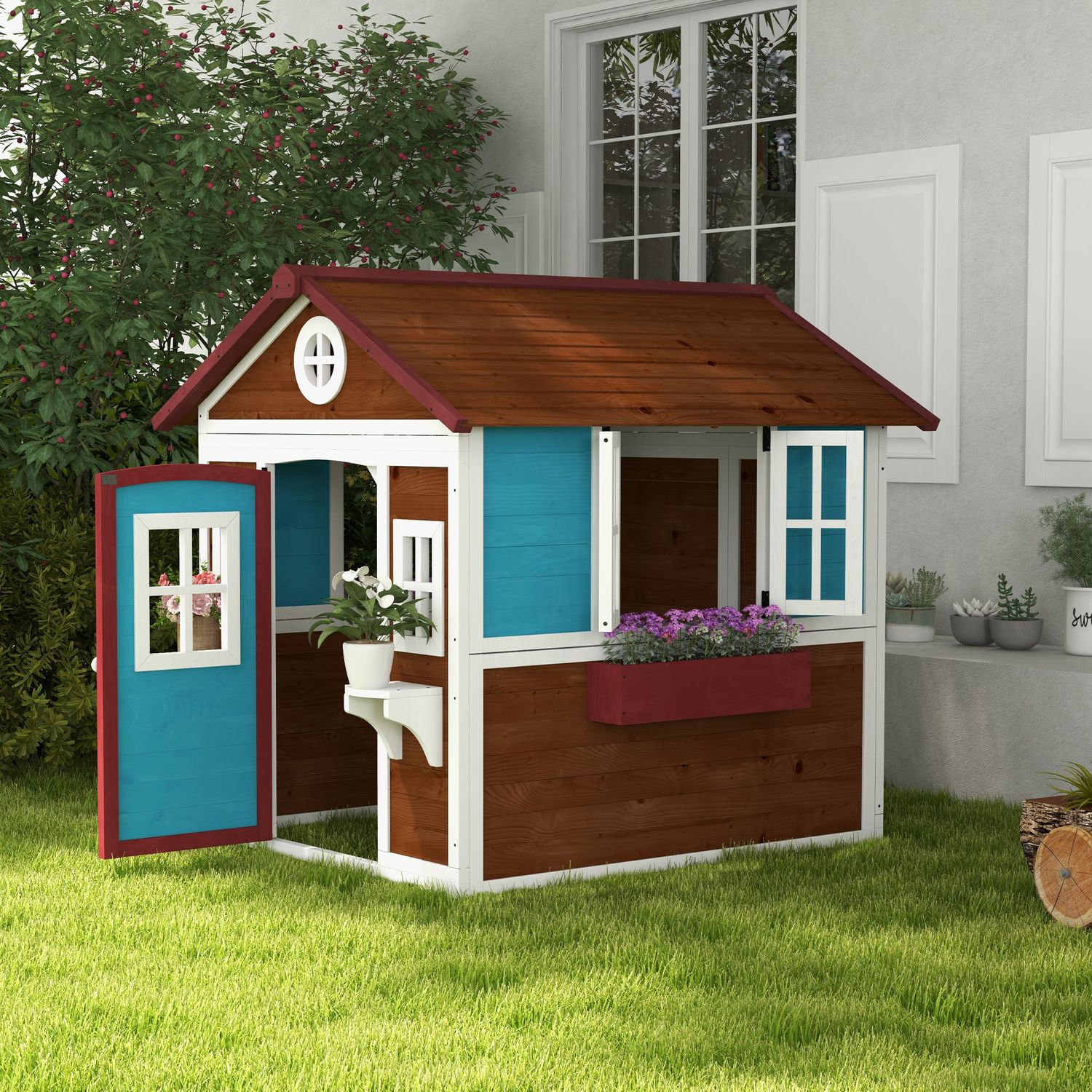 Sparren kleuterhuis 114x126,4x135 cm - Outsunny. Bruin