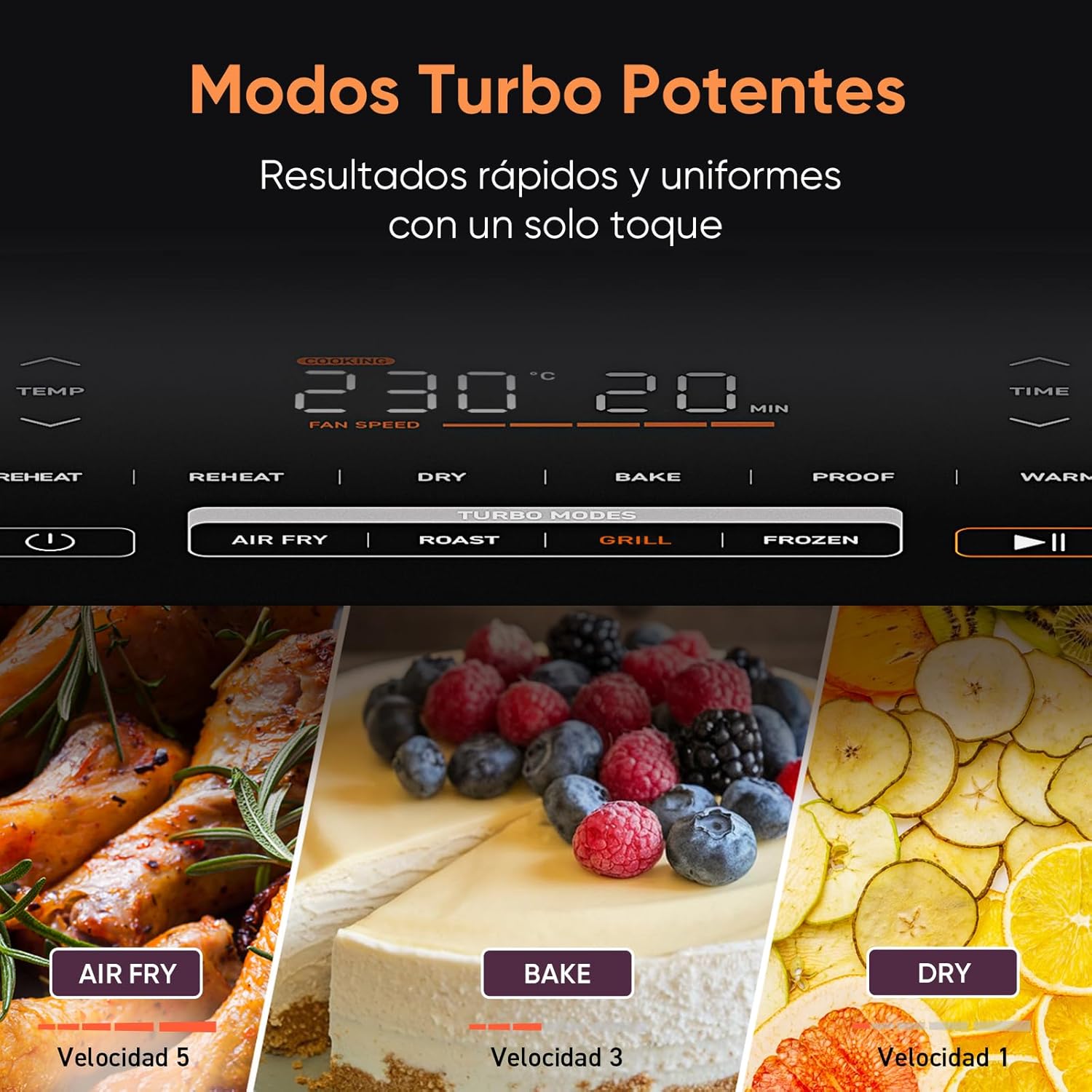 Cosori Turbo Blaze 6L Airfryer, Echte metalen binnenkant, Exclusieve DC-motor, 46% sneller, Temperatuur 30°C tot 230°C, Ideaal voor het braden van vlees, Complete kookprogramma's, Stil 27dB