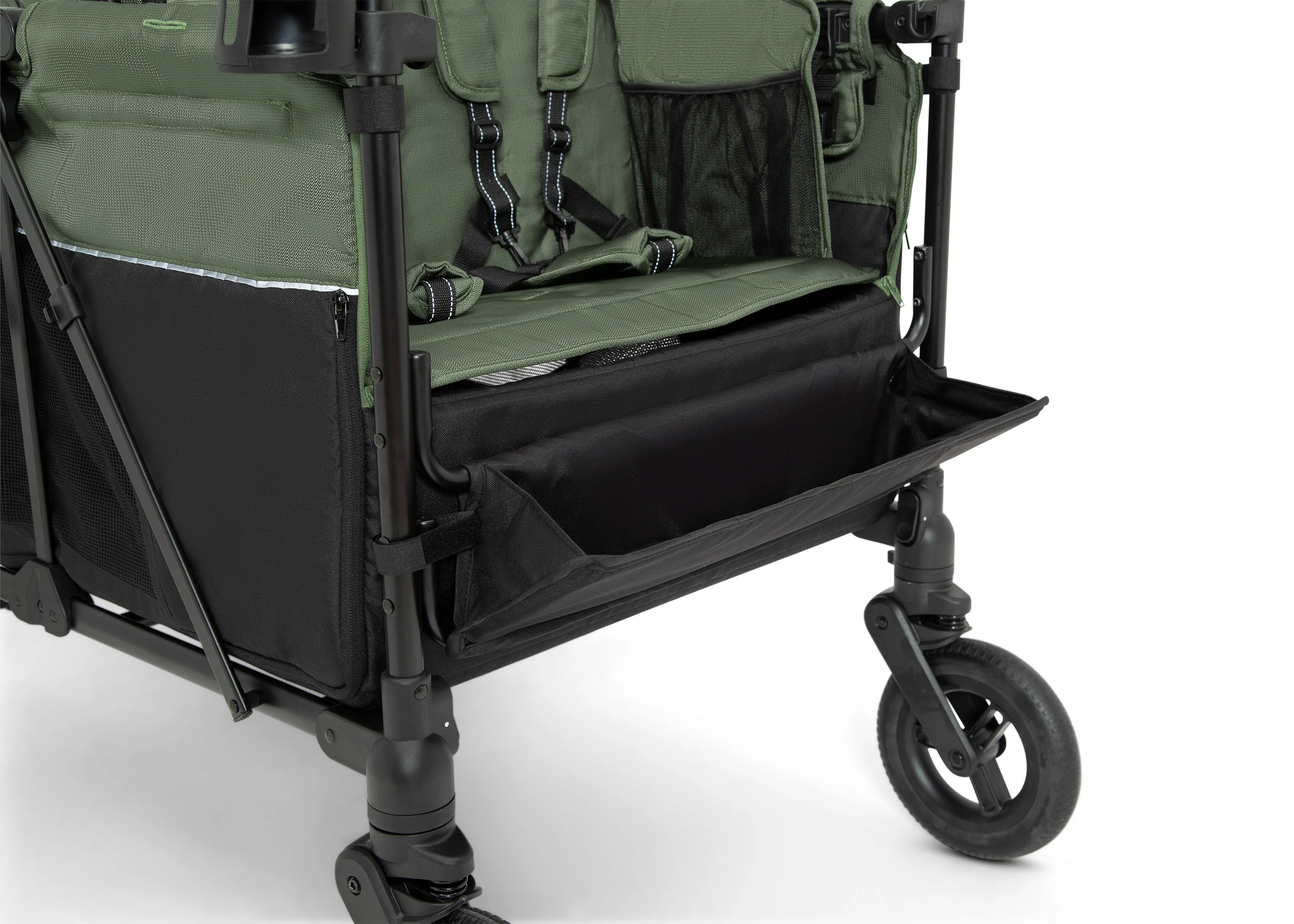 Jeep Wrangler Deluxe Kinderwagen voor 4 Kinderen – Afneembare Kap. Geïsoleerde Tas. Modulaire Zitjes. XXL Opbergruimte. Lekvrije Wielen. Verstelbaar Stuur.