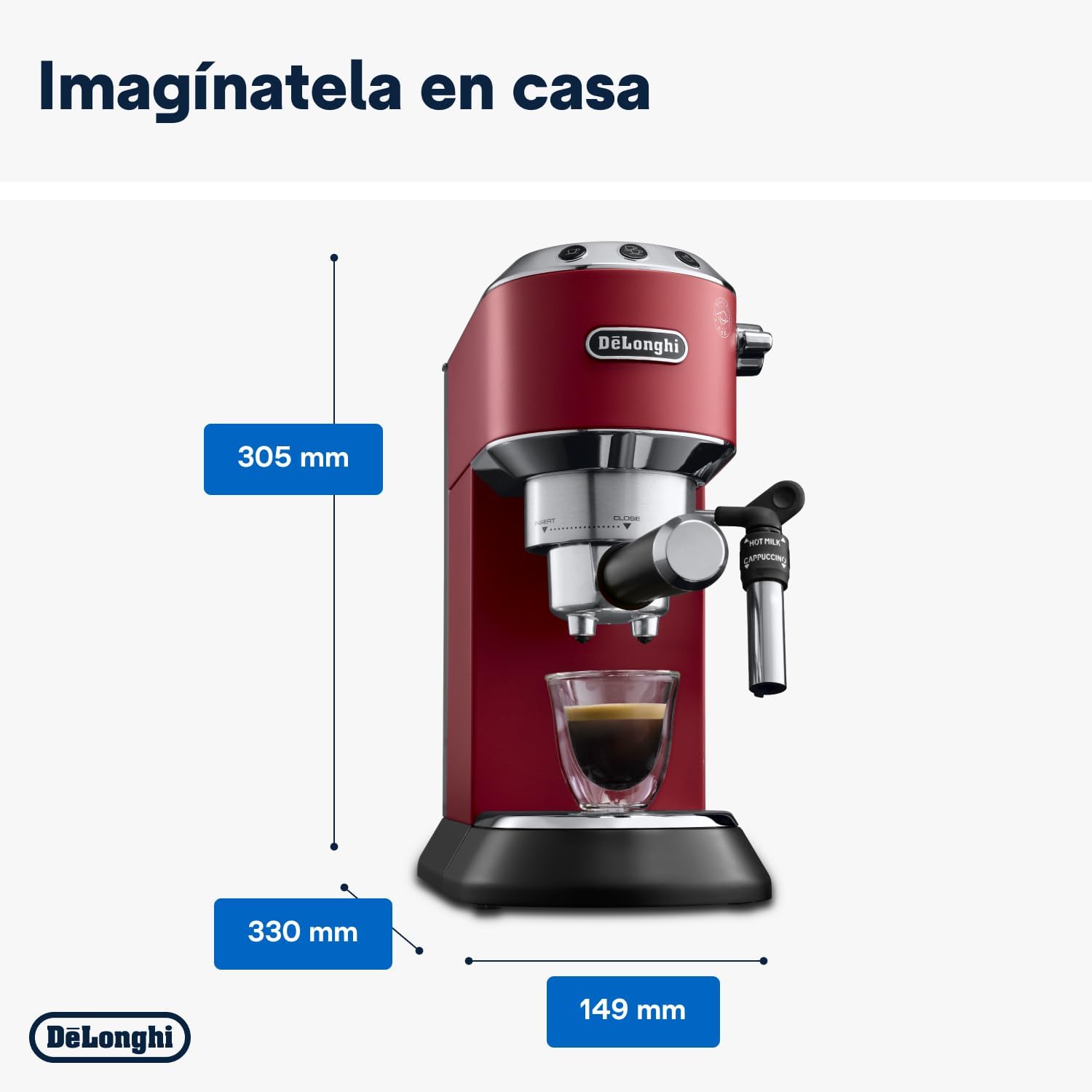De'Longhi Dedica - RVS pompkoffiezetapparaat voor gemalen koffie of cups, espresso en cappuccino, 1,3 liter reservoir, anti-druppelsysteem, model EC685.M, metaalkleur