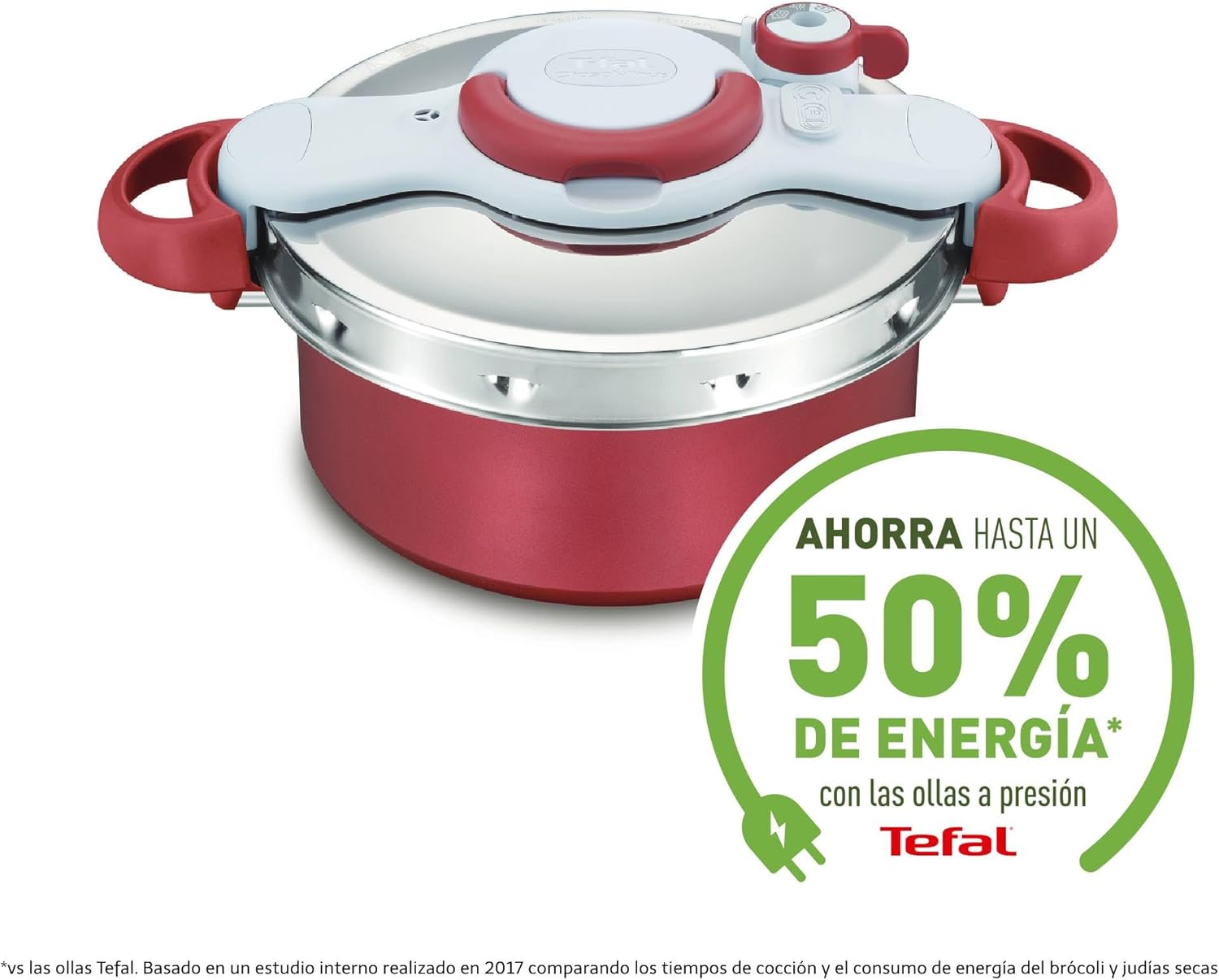 Tefal P47051 Clipso Minut Duo aluminium snelkookpan met 5 veiligheidssystemen en eenvoudige sluiting met één hand, grijs/rood, 5 L