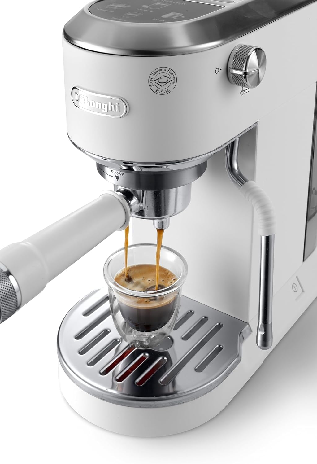 De'Longhi Dedica - RVS pompkoffiezetapparaat voor gemalen koffie of cups, espresso en cappuccino, 1,3 liter reservoir, anti-druppelsysteem, model EC685.M, metaalkleur