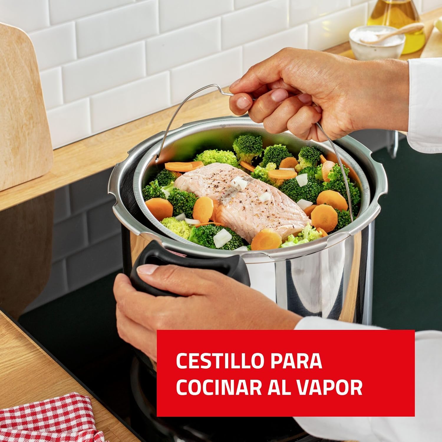 Tefal P47051 Clipso Minut Duo aluminium snelkookpan met 5 veiligheidssystemen en eenvoudige sluiting met één hand, grijs/rood, 5 L