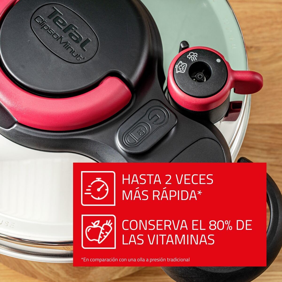 Tefal P47051 Clipso Minut Duo aluminium snelkookpan met 5 veiligheidssystemen en eenvoudige sluiting met één hand, grijs/rood, 5 L