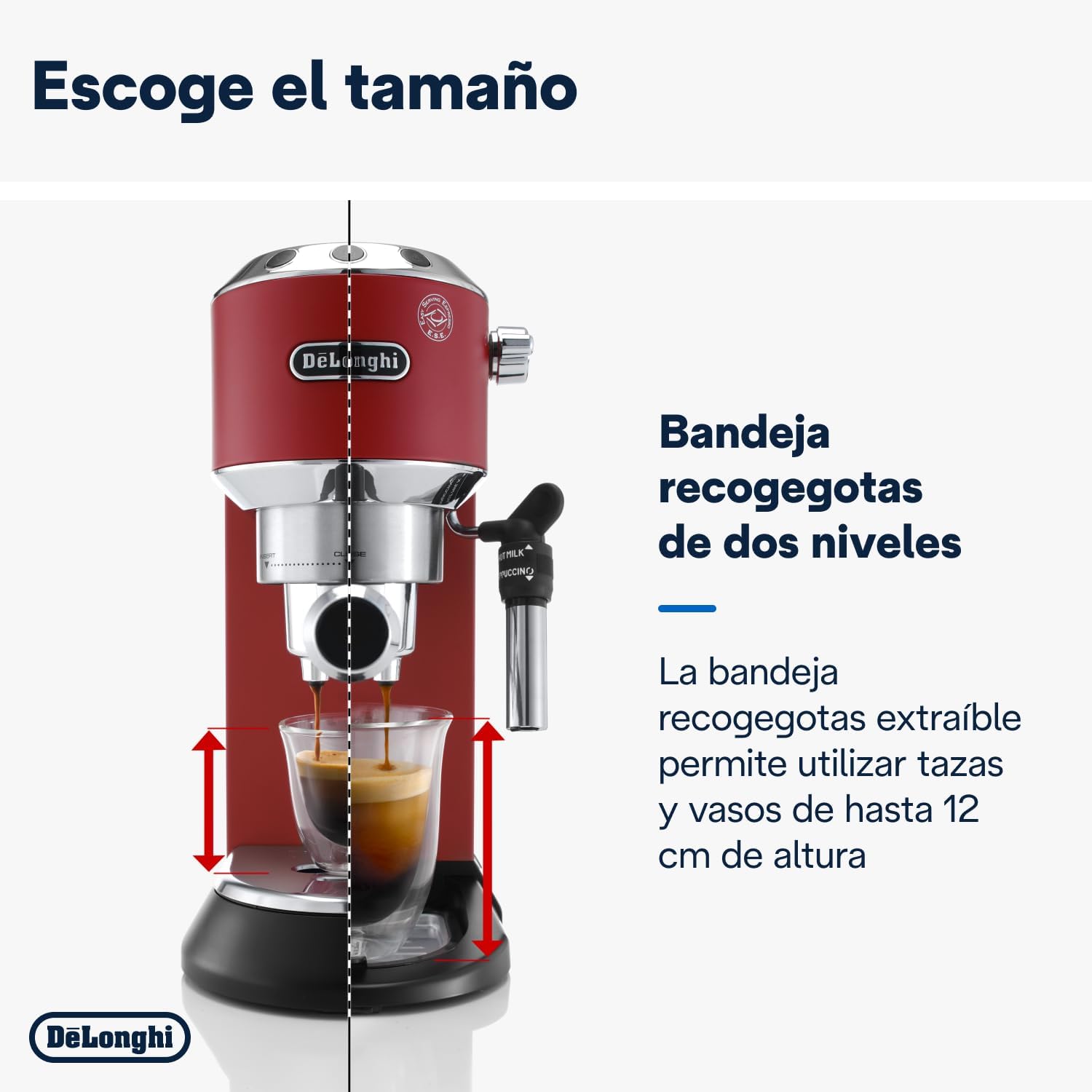 De'Longhi Dedica - RVS pompkoffiezetapparaat voor gemalen koffie of cups, espresso en cappuccino, 1,3 liter reservoir, anti-druppelsysteem, model EC685.M, metaalkleur