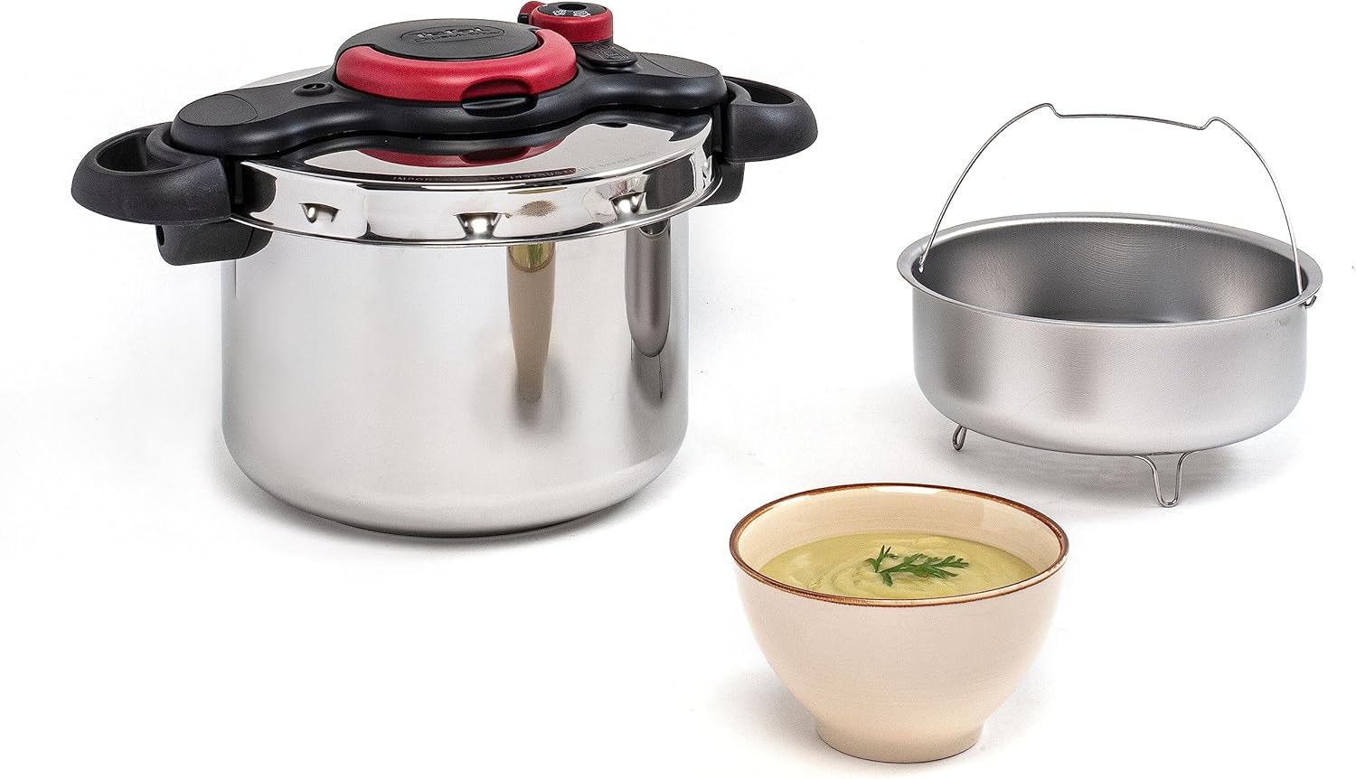 Tefal P47051 Clipso Minut Duo aluminium snelkookpan met 5 veiligheidssystemen en eenvoudige sluiting met één hand, grijs/rood, 5 L