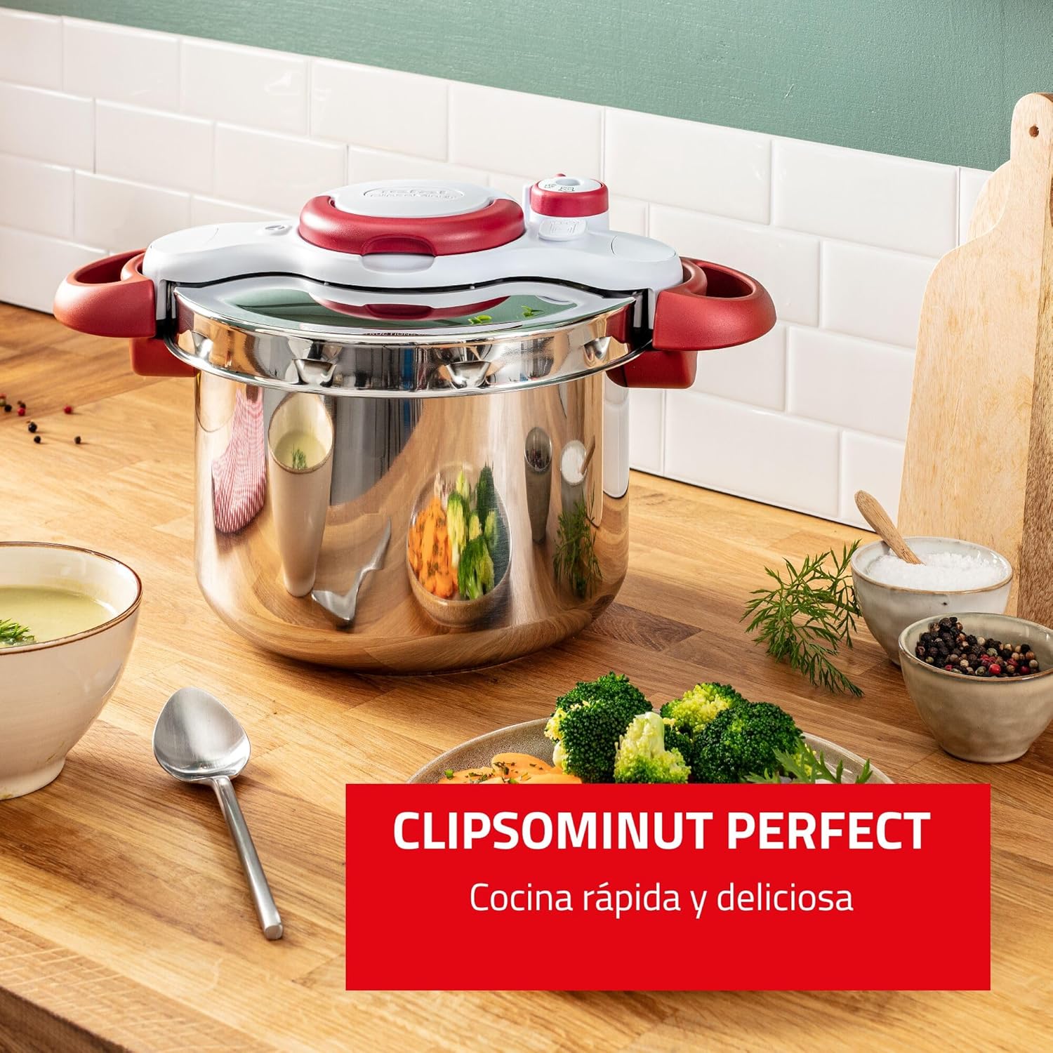 Tefal P47051 Clipso Minut Duo aluminium snelkookpan met 5 veiligheidssystemen en eenvoudige sluiting met één hand, grijs/rood, 5 L