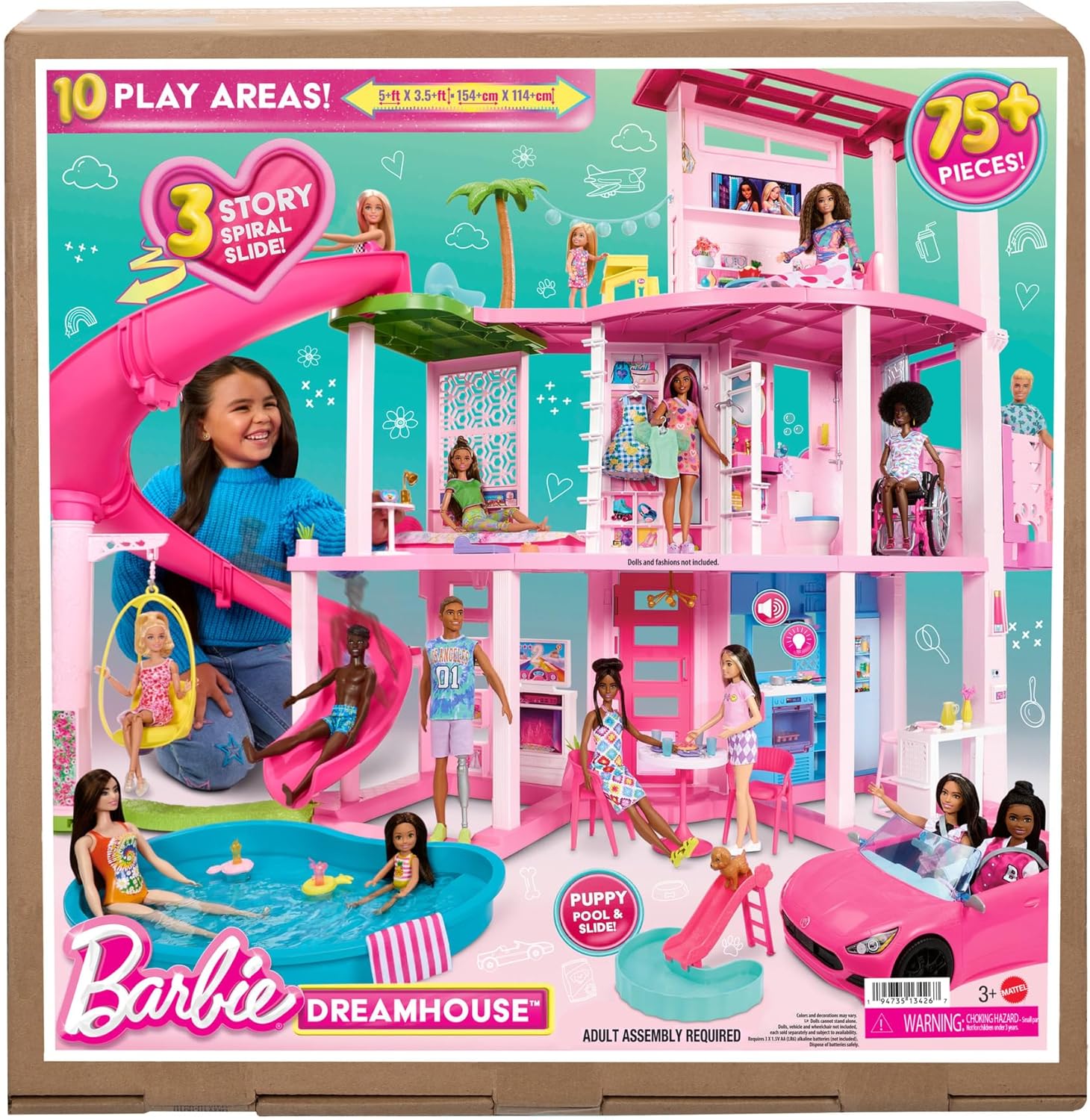 Barbie Dreamhouse 2023 Poppenhuis met 3 verdiepingen, meer dan 75 meubels en accessoires, vanaf 3 jaar (Mattel HMX10)