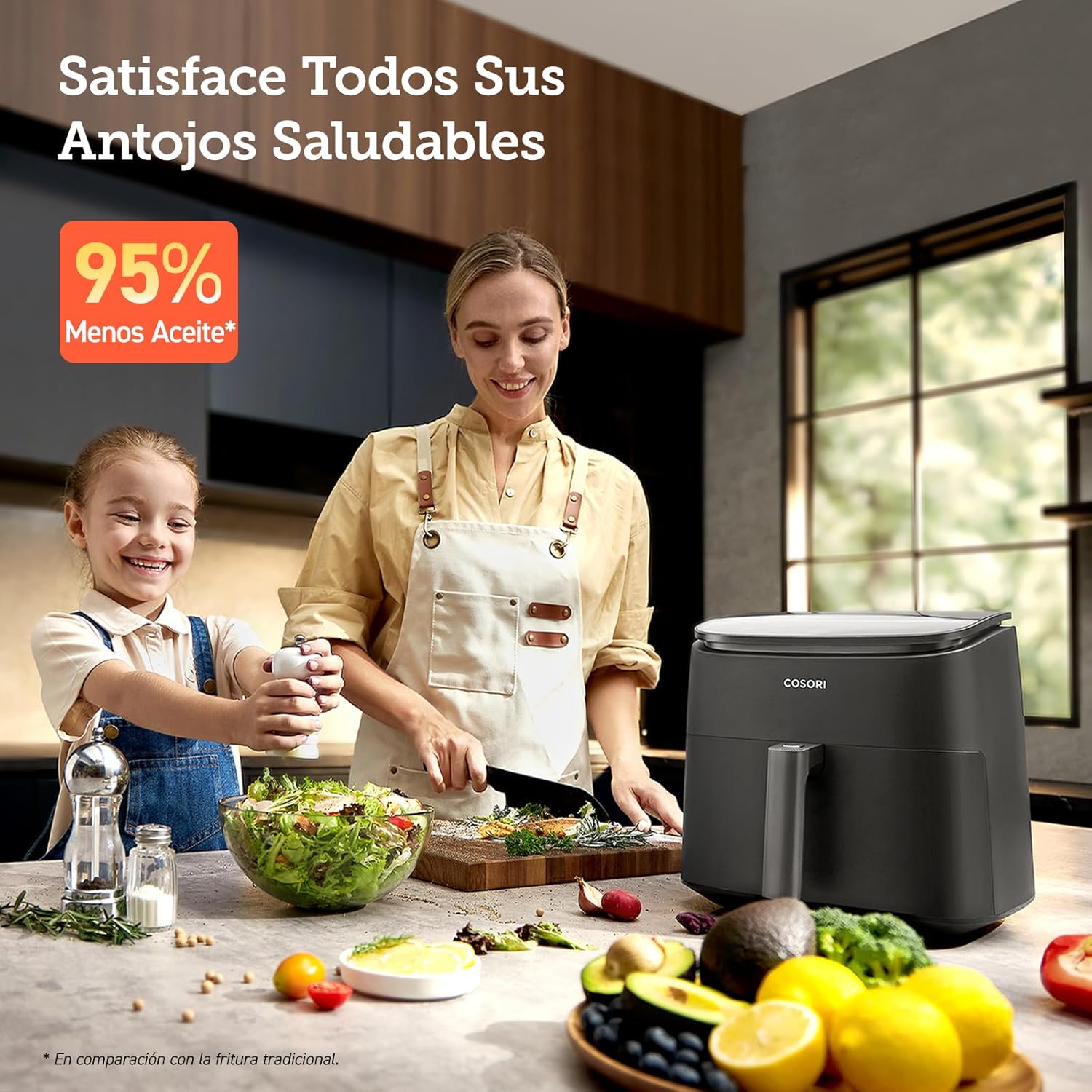 Cosori Turbo Blaze 6L Airfryer, Echte metalen binnenkant, Exclusieve DC-motor, 46% sneller, Temperatuur 30°C tot 230°C, Ideaal voor het braden van vlees, Complete kookprogramma's, Stil 27dB