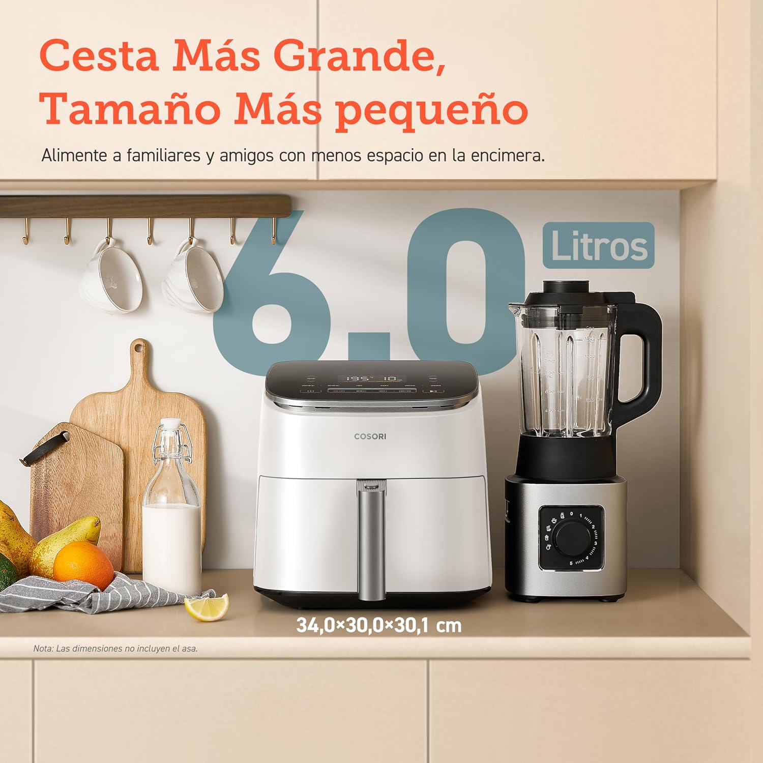 Cosori Turbo Blaze 6L Airfryer, Echte metalen binnenkant, Exclusieve DC-motor, 46% sneller, Temperatuur 30°C tot 230°C, Ideaal voor het braden van vlees, Complete kookprogramma's, Stil 27dB