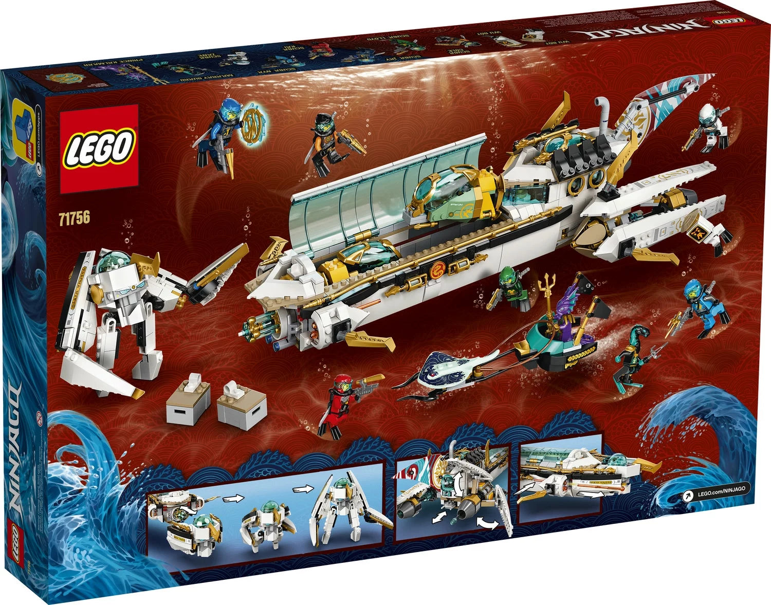 LEGO NINJAGO Hydro Bounty Onderzeeër Bouwset 71756 met Kai en Nya Minifiguren, Ninja Speelgoed, Cadeaus voor Jongens en Meisjes vanaf 9 Jaar