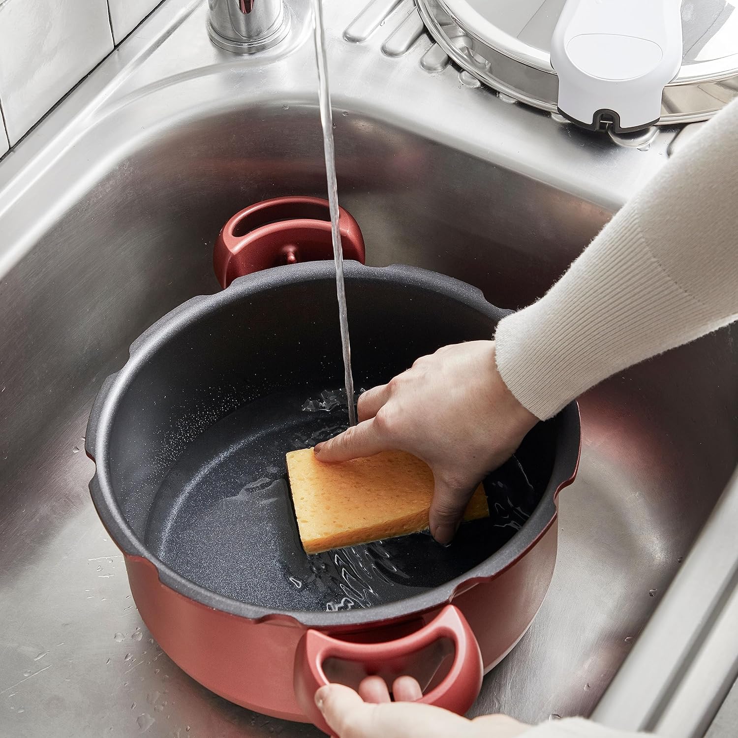Tefal P47051 Clipso Minut Duo aluminium snelkookpan met 5 veiligheidssystemen en eenvoudige sluiting met één hand, grijs/rood, 5 L
