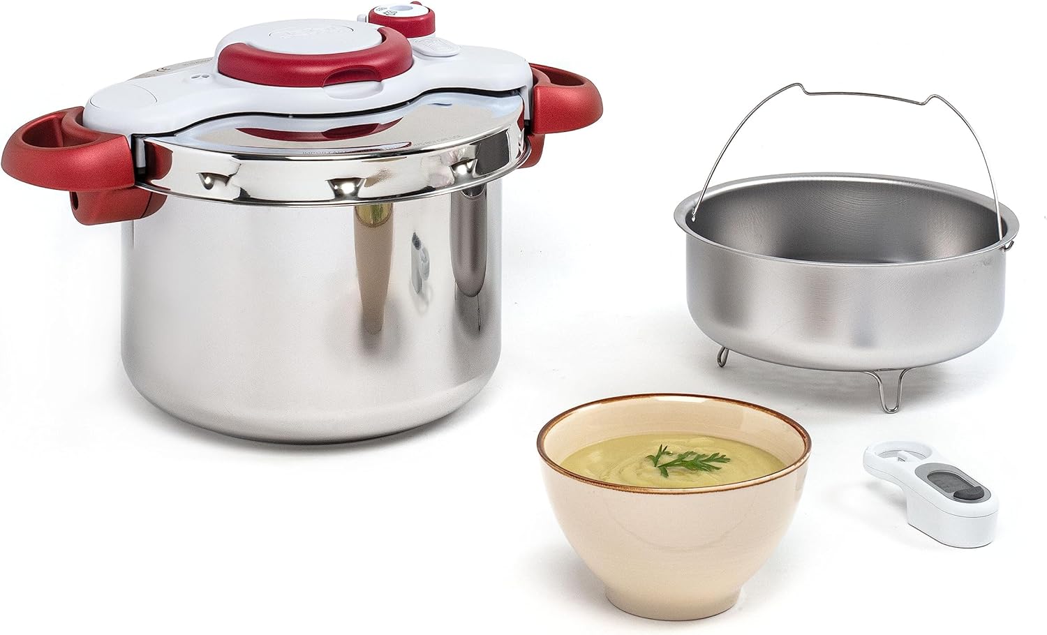Tefal P47051 Clipso Minut Duo aluminium snelkookpan met 5 veiligheidssystemen en eenvoudige sluiting met één hand, grijs/rood, 5 L