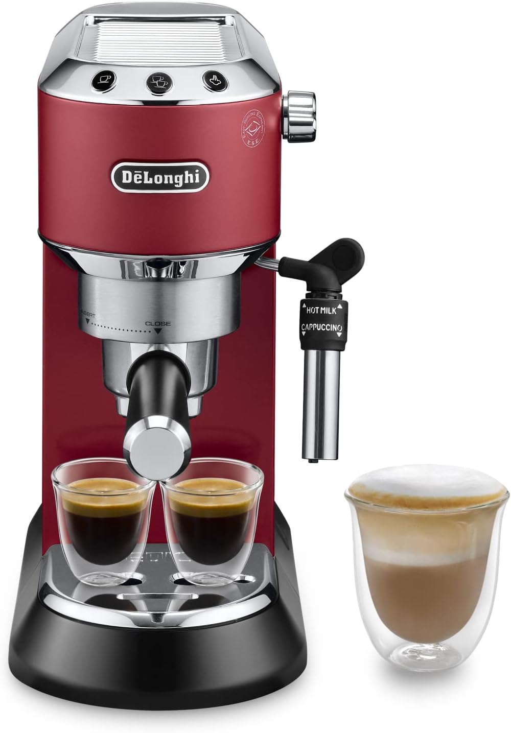 De'Longhi Dedica - RVS pompkoffiezetapparaat voor gemalen koffie of cups, espresso en cappuccino, 1,3 liter reservoir, anti-druppelsysteem, model EC685.M, metaalkleur