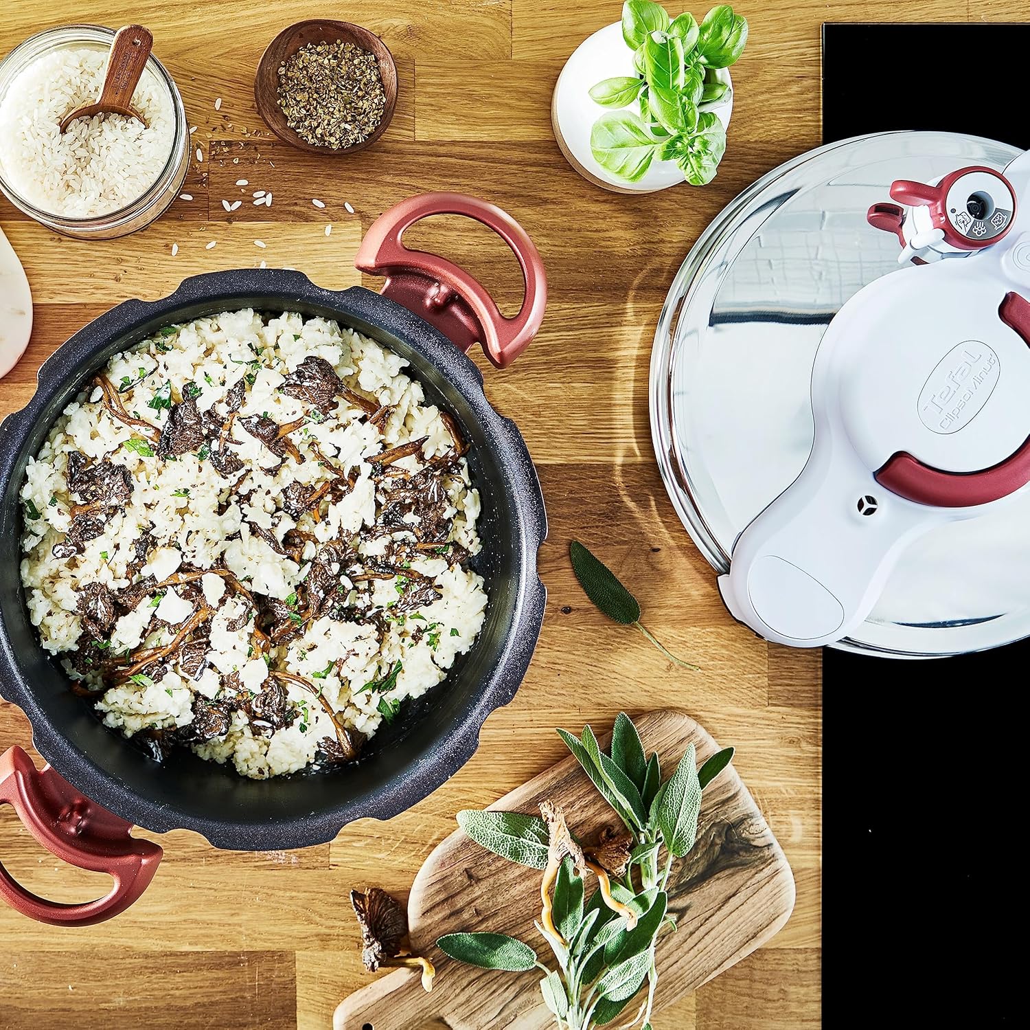 Tefal P47051 Clipso Minut Duo aluminium snelkookpan met 5 veiligheidssystemen en eenvoudige sluiting met één hand, grijs/rood, 5 L