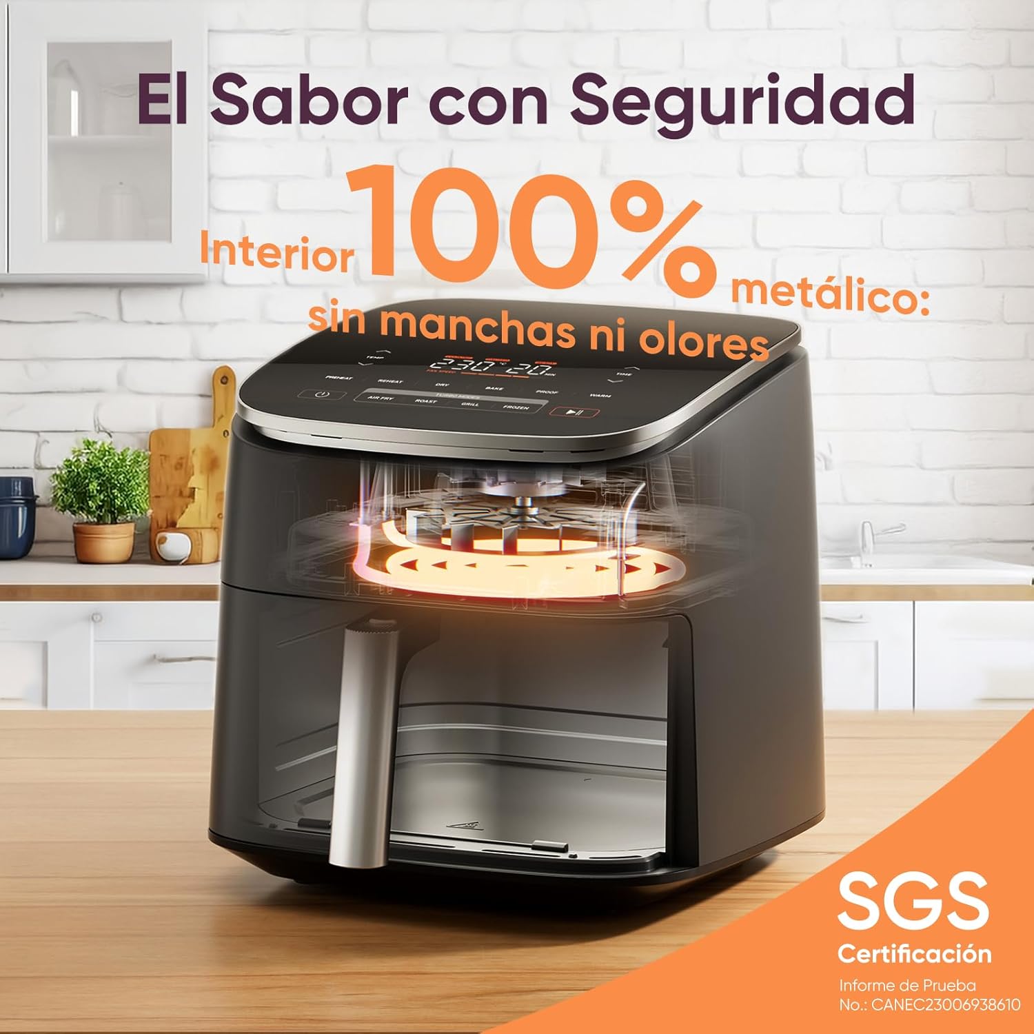 Cosori Turbo Blaze 6L Airfryer, Echte metalen binnenkant, Exclusieve DC-motor, 46% sneller, Temperatuur 30°C tot 230°C, Ideaal voor het braden van vlees, Complete kookprogramma's, Stil 27dB