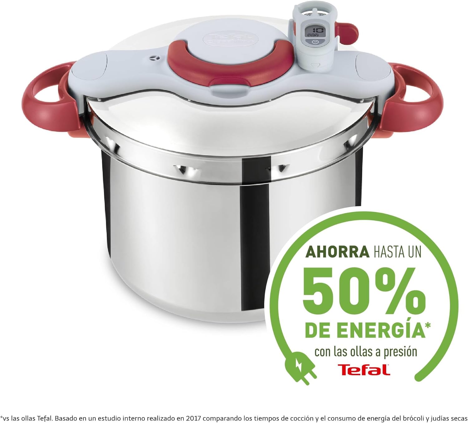 Tefal P47051 Clipso Minut Duo aluminium snelkookpan met 5 veiligheidssystemen en eenvoudige sluiting met één hand, grijs/rood, 5 L