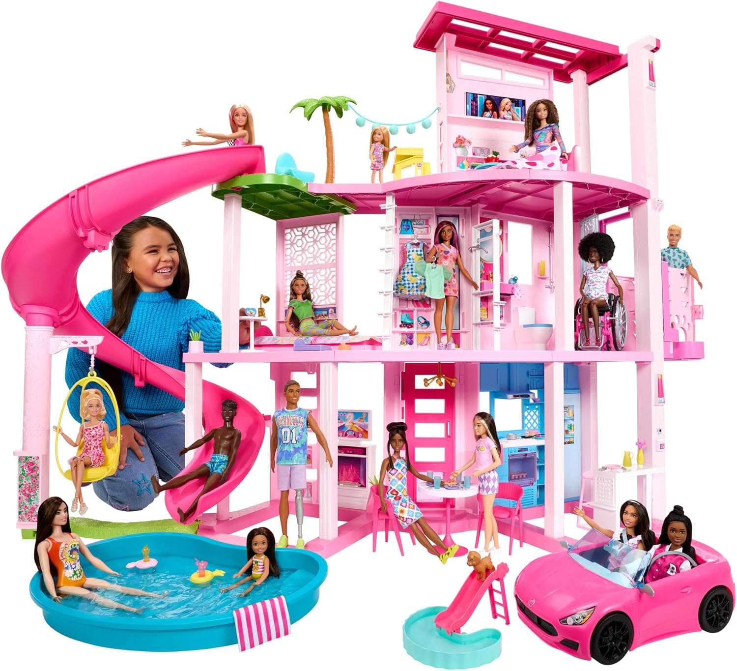 Barbie Dreamhouse 2023 Poppenhuis met 3 verdiepingen, meer dan 75 meubels en accessoires, vanaf 3 jaar (Mattel HMX10)