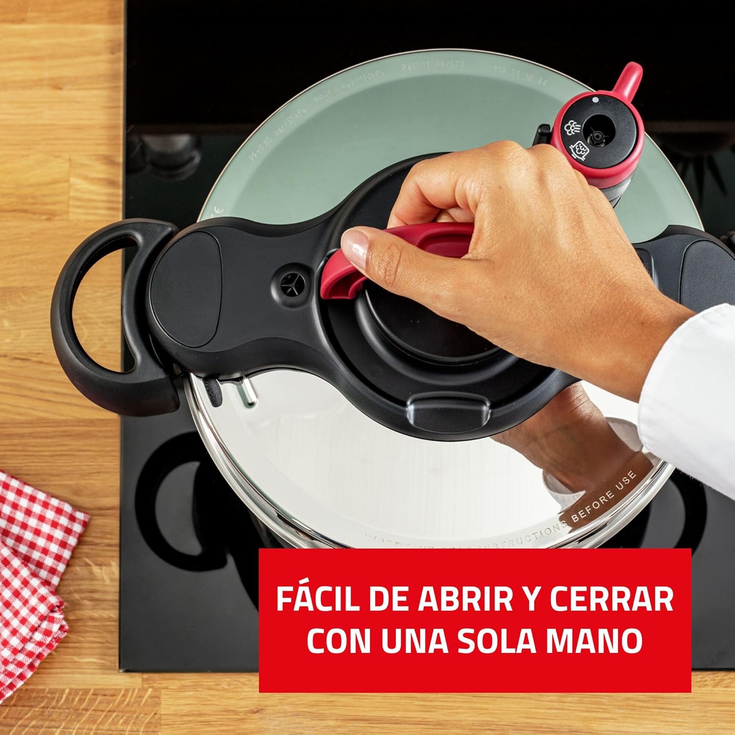 Tefal P47051 Clipso Minut Duo aluminium snelkookpan met 5 veiligheidssystemen en eenvoudige sluiting met één hand, grijs/rood, 5 L