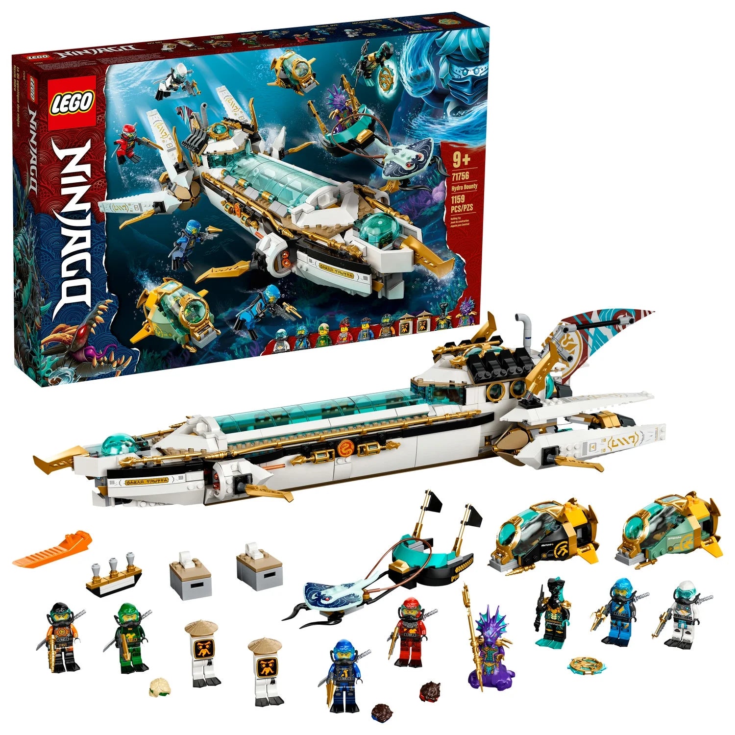 LEGO NINJAGO Hydro Bounty Onderzeeër Bouwset 71756 met Kai en Nya Minifiguren, Ninja Speelgoed, Cadeaus voor Jongens en Meisjes vanaf 9 Jaar