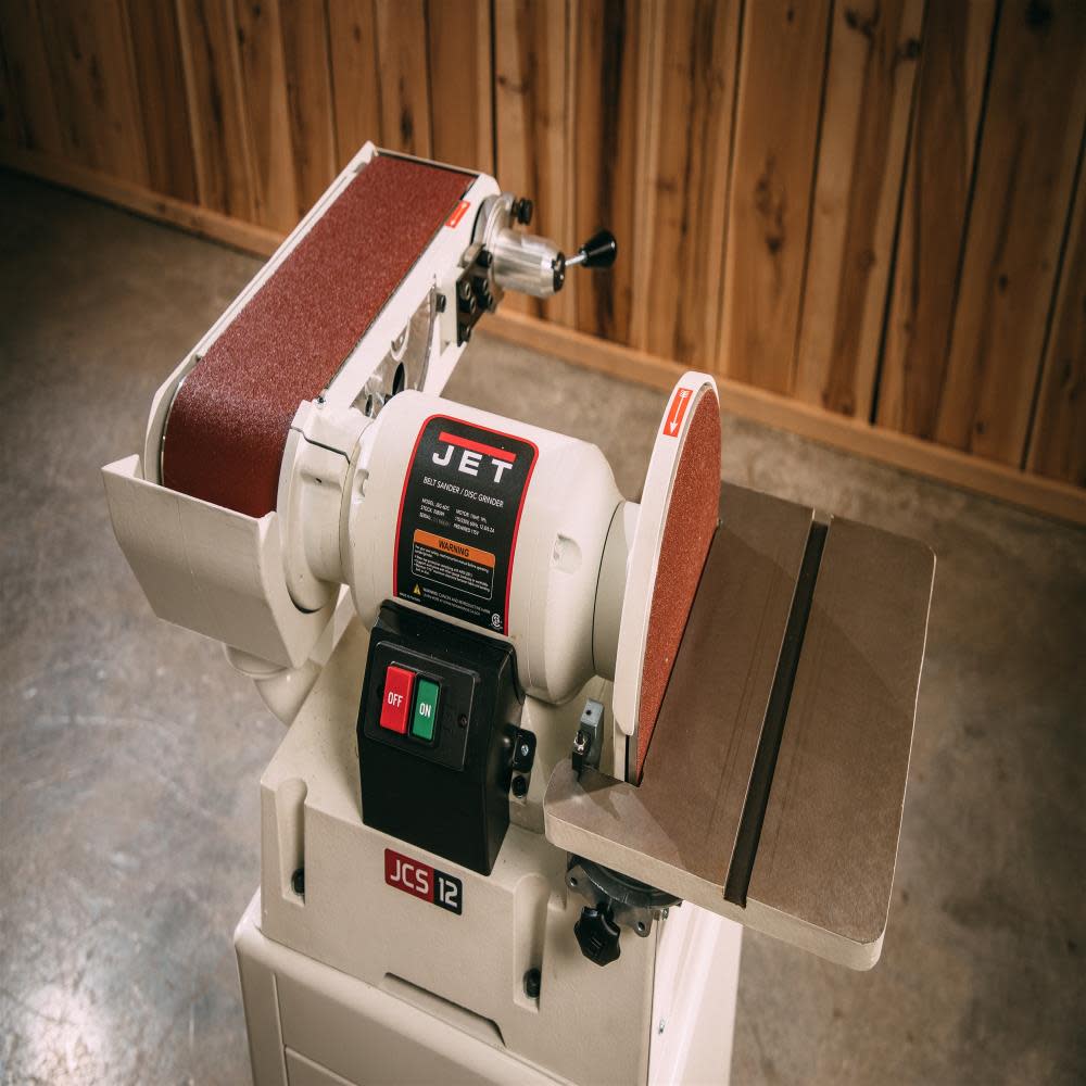 JET JSG-6DCK 6 x 48 inch / 12 inch band- en schijfschuurmachine met open standaard