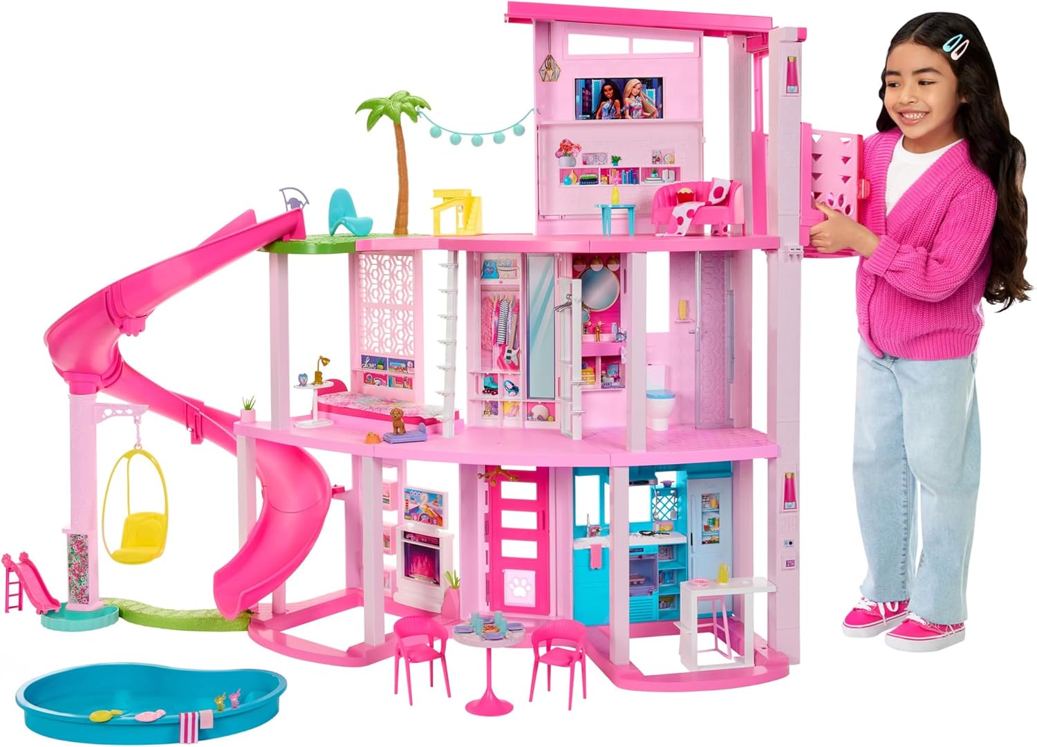 Barbie Dreamhouse 2023 Poppenhuis met 3 verdiepingen, meer dan 75 meubels en accessoires, vanaf 3 jaar (Mattel HMX10)
