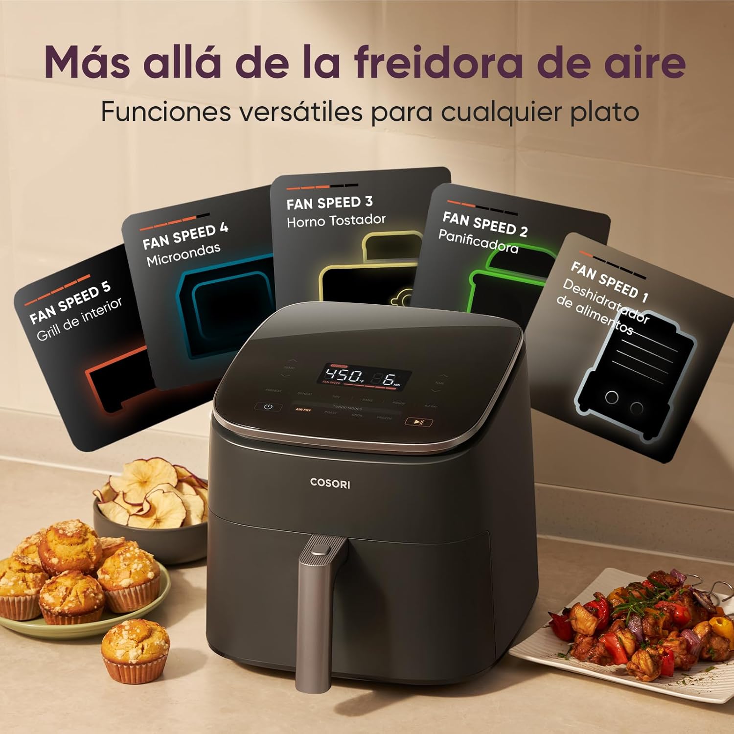 Cosori Turbo Blaze 6L Airfryer, Echte metalen binnenkant, Exclusieve DC-motor, 46% sneller, Temperatuur 30°C tot 230°C, Ideaal voor het braden van vlees, Complete kookprogramma's, Stil 27dB