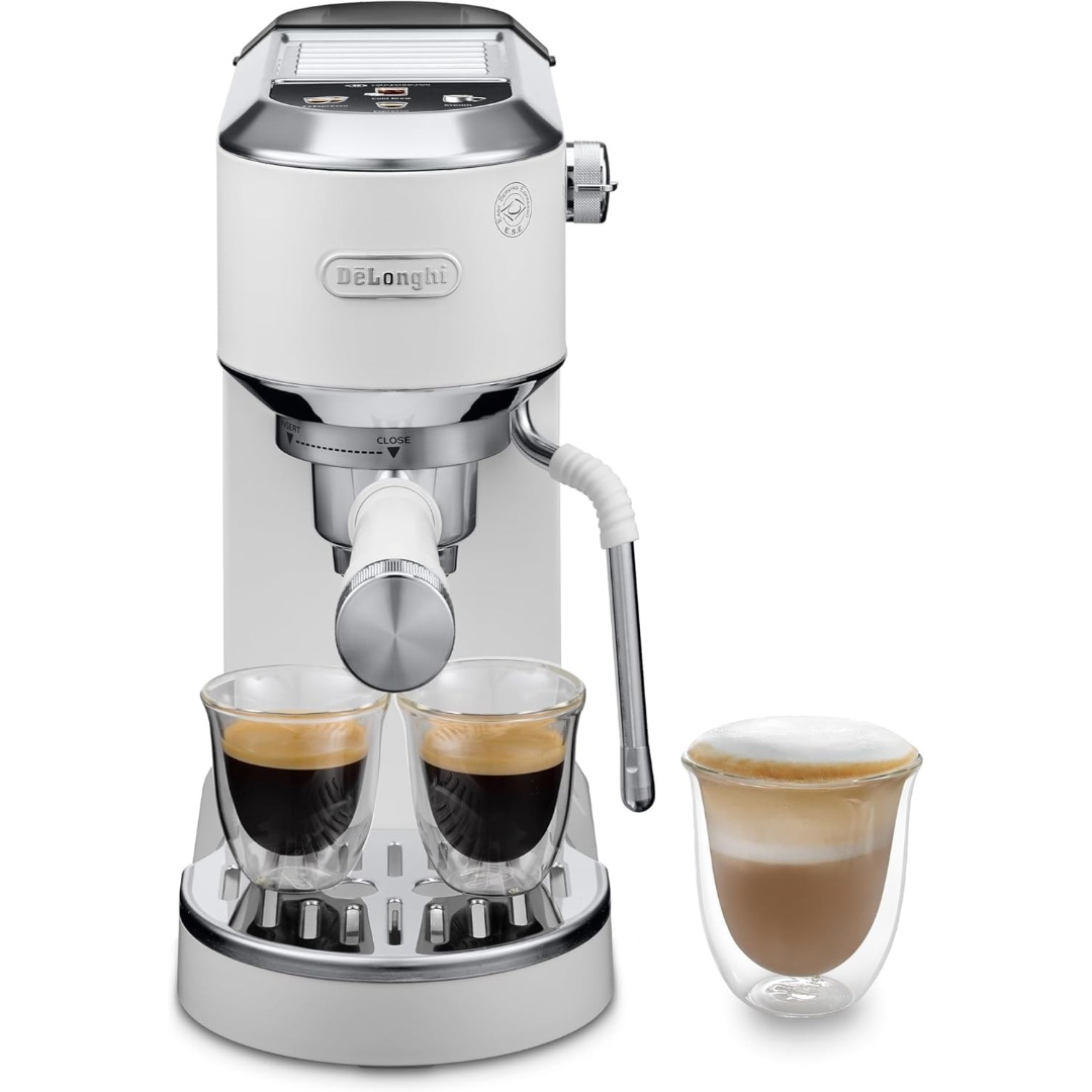 De'Longhi Dedica - RVS pompkoffiezetapparaat voor gemalen koffie of cups, espresso en cappuccino, 1,3 liter reservoir, anti-druppelsysteem, model EC685.M, metaalkleur